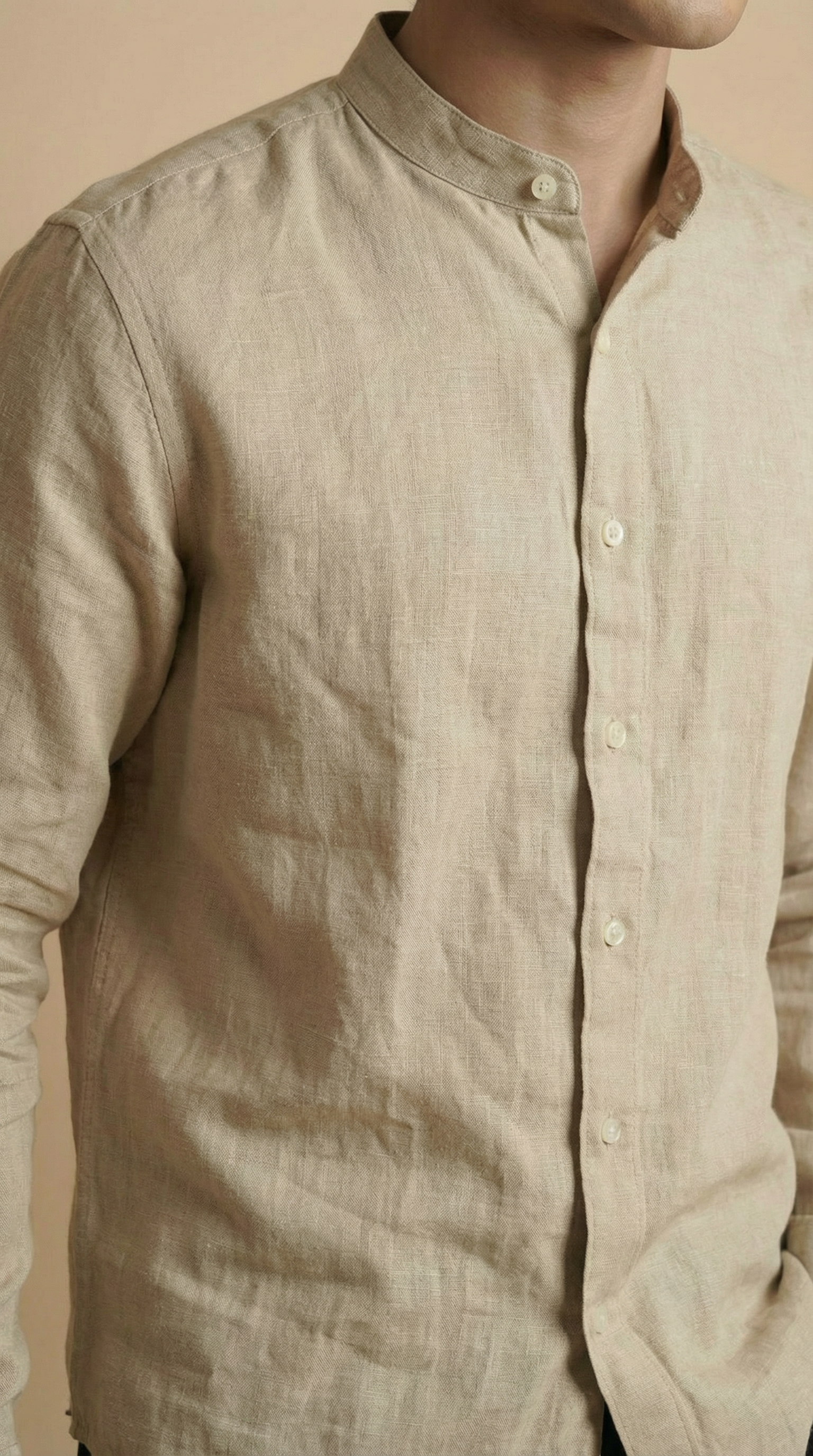 Regular Chinese Collar Shirt | Premium Jute Cotton Minimal Shirt for Men