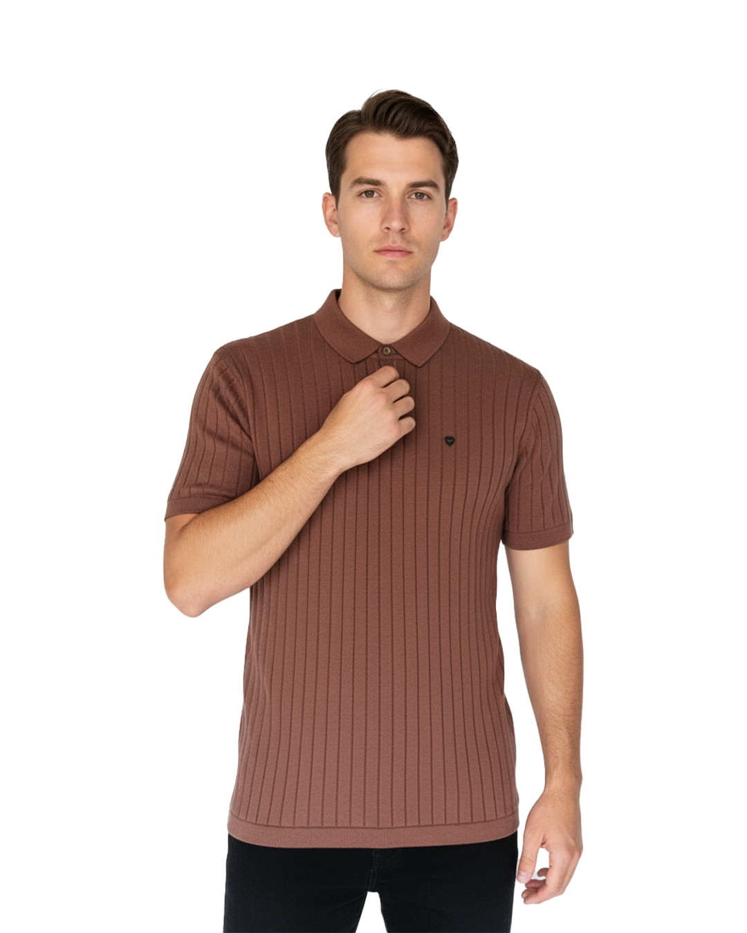 Men's Textured Knit Polo T-Shirt with Vertical Ribs
