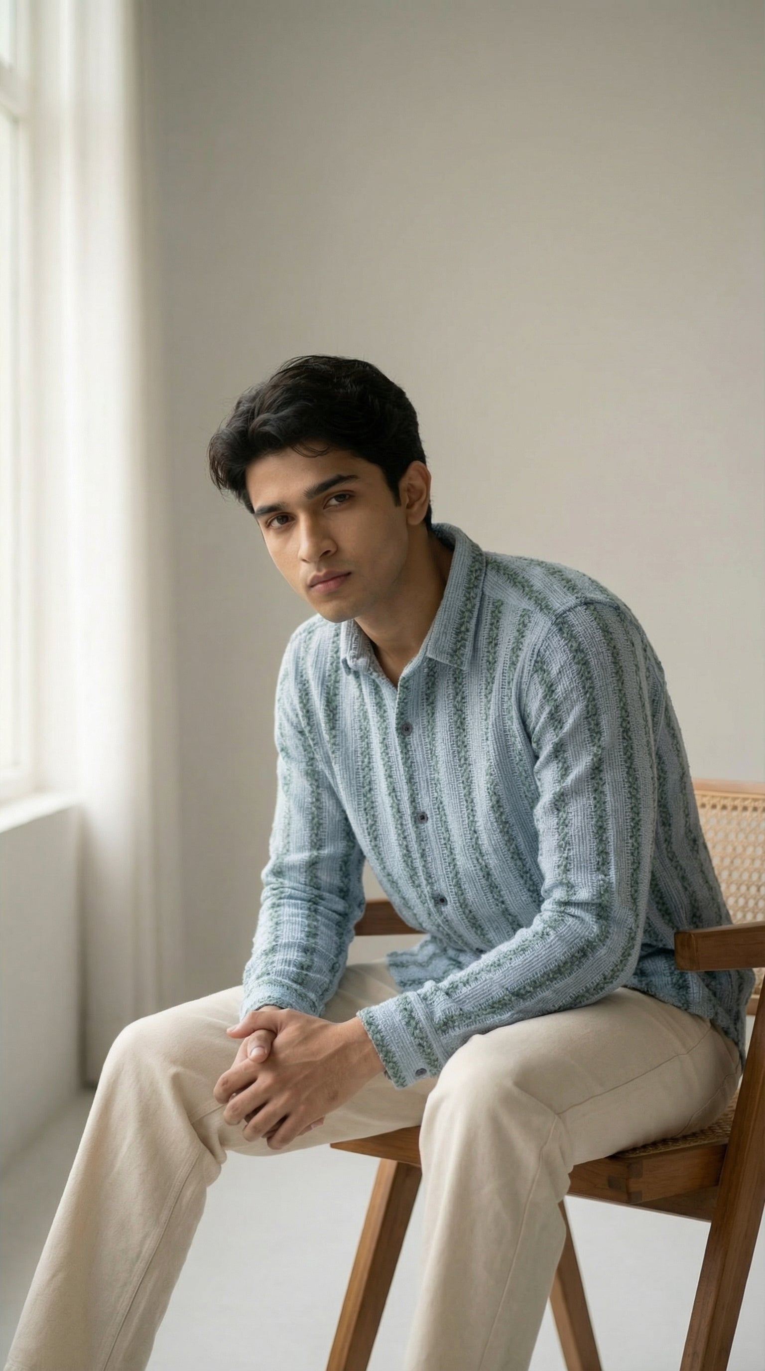 Azure Bloom Textured Crochet Shirt