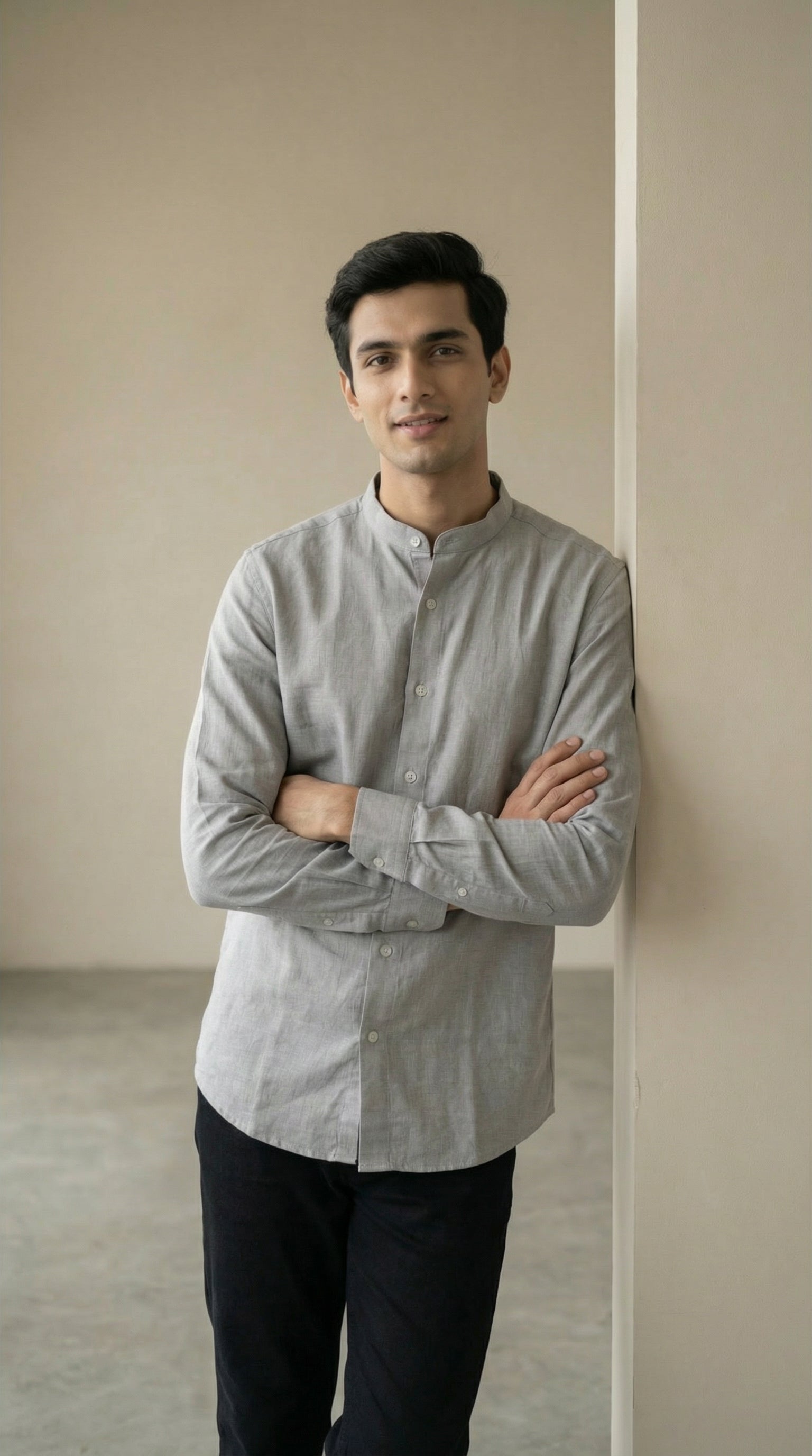 Regular Chinese Collar Shirt | Premium Jute Cotton Minimal Shirt for Men