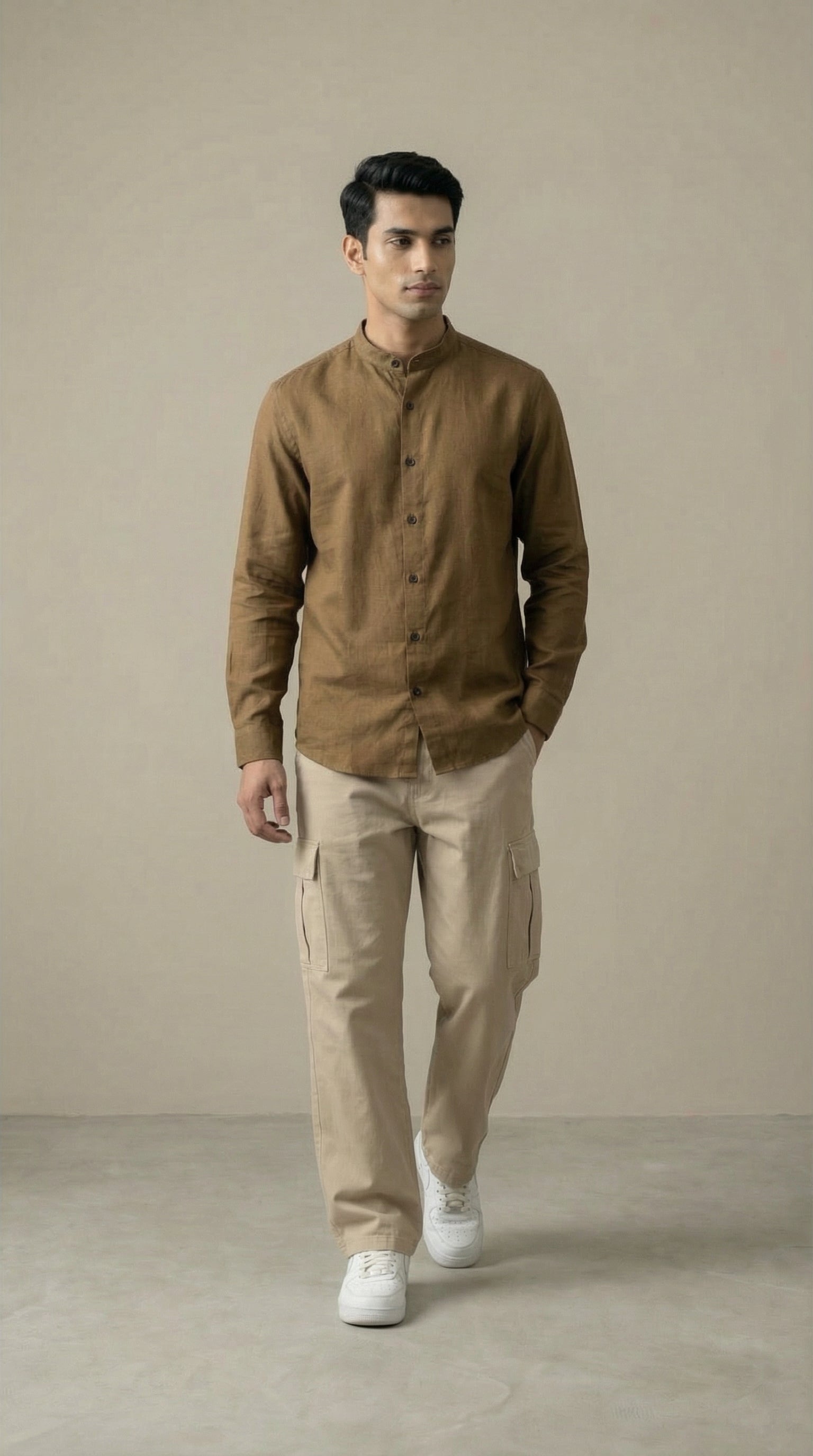 Regular Chinese Collar Shirt | Premium Jute Cotton Minimal Shirt for Men