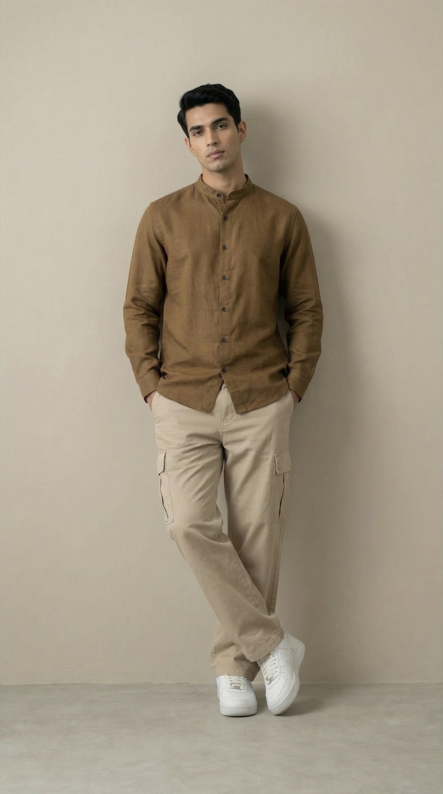 Regular Chinese Collar Shirt | Premium Jute Cotton Minimal Shirt for Men