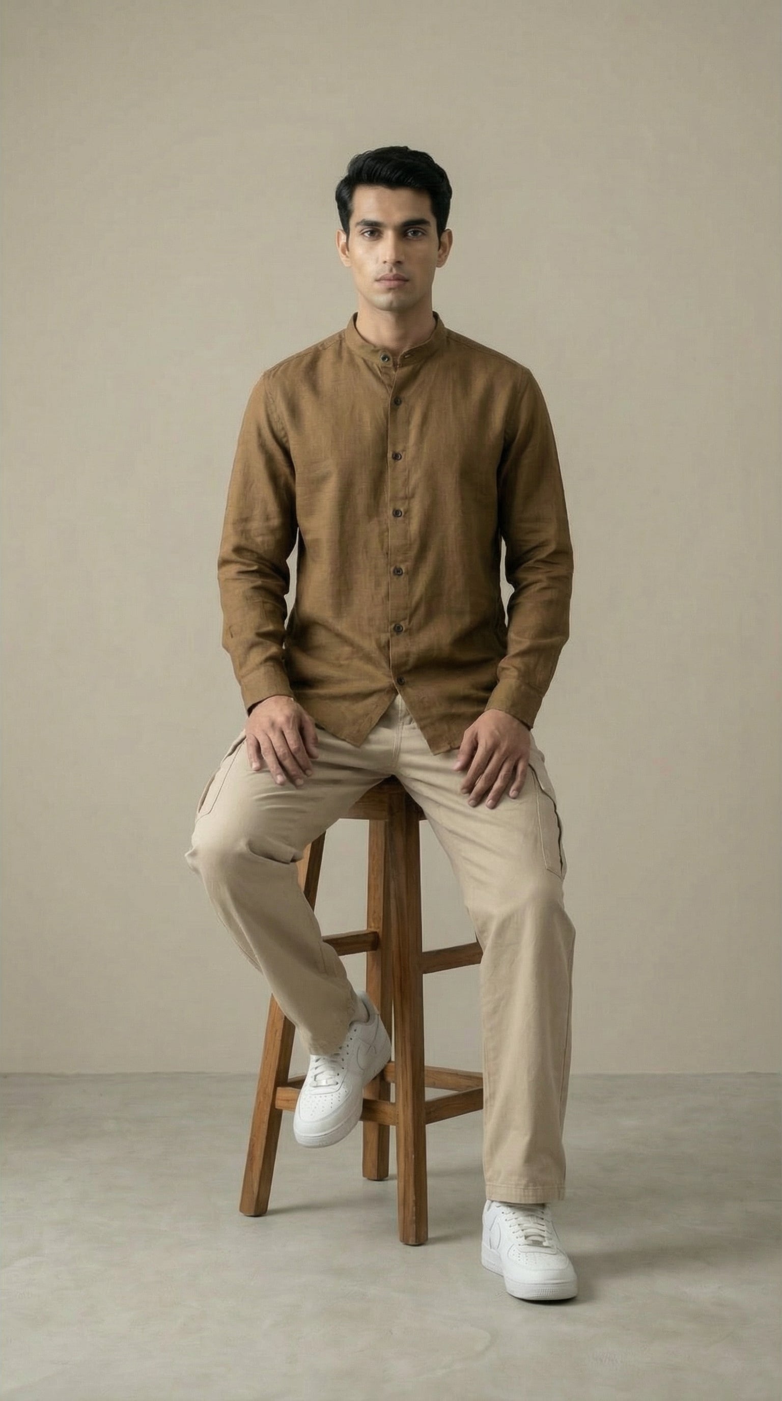 Regular Chinese Collar Shirt | Premium Jute Cotton Minimal Shirt for Men