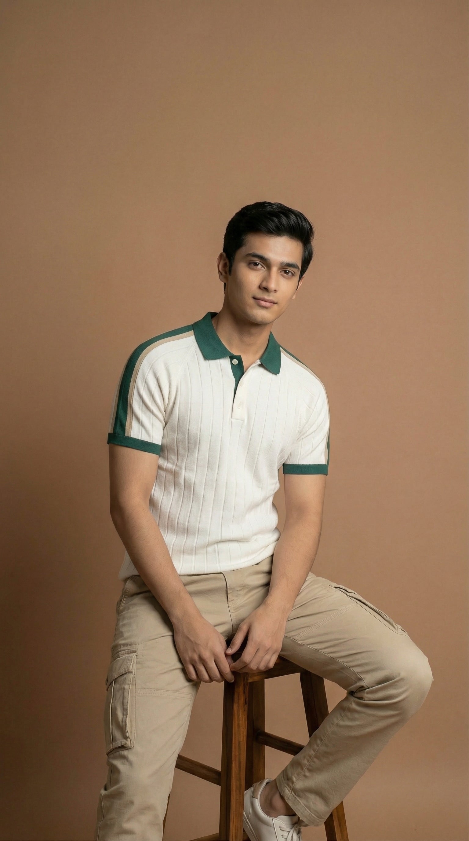 Premium Cotton Knitted Polo  for Men - Vintage Green Trim Classic Fit Casual Wear 2026