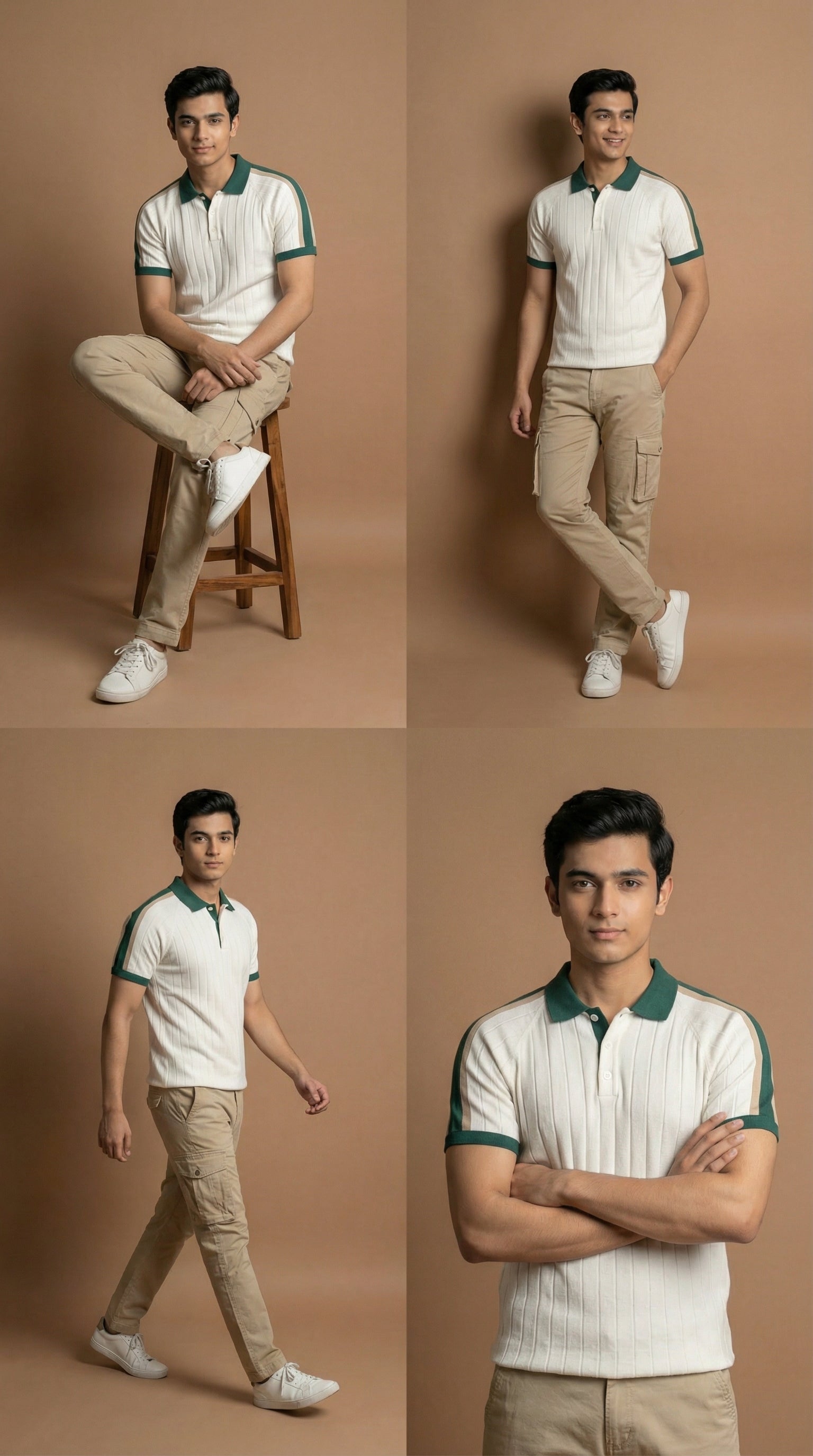 Premium Cotton Knitted Polo  for Men - Vintage Green Trim Classic Fit Casual Wear 2026