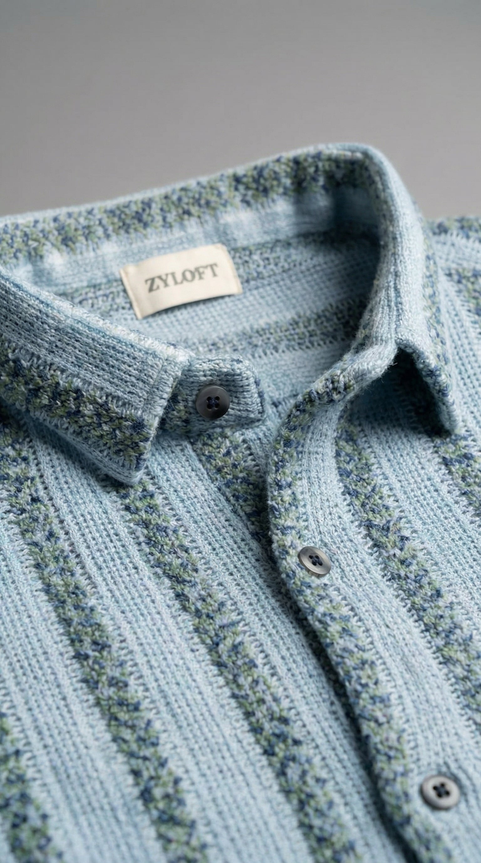 Azure Bloom Textured Crochet Shirt