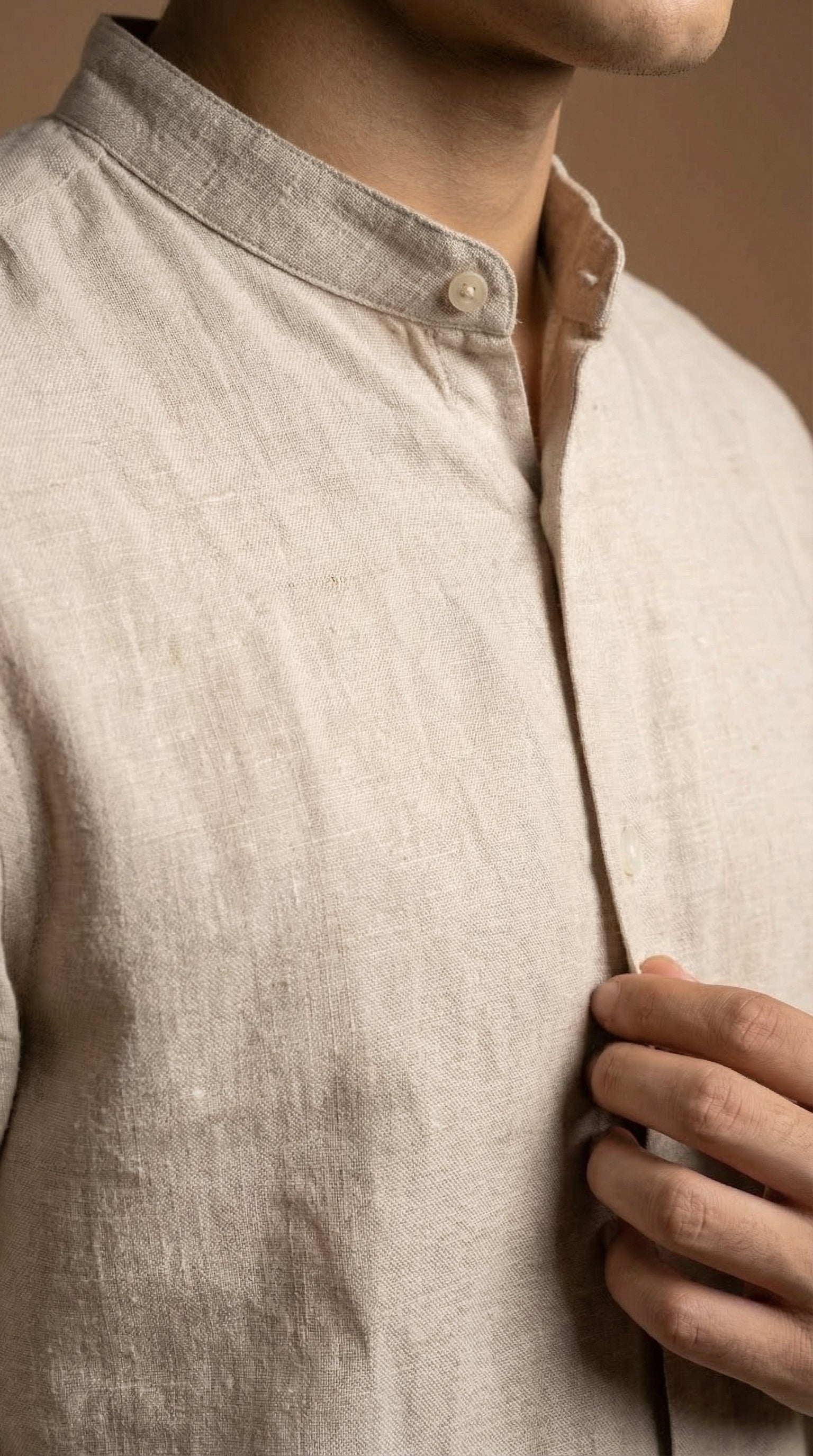 Regular Chinese Collar Shirt | Premium Jute Cotton Minimal Shirt for Men