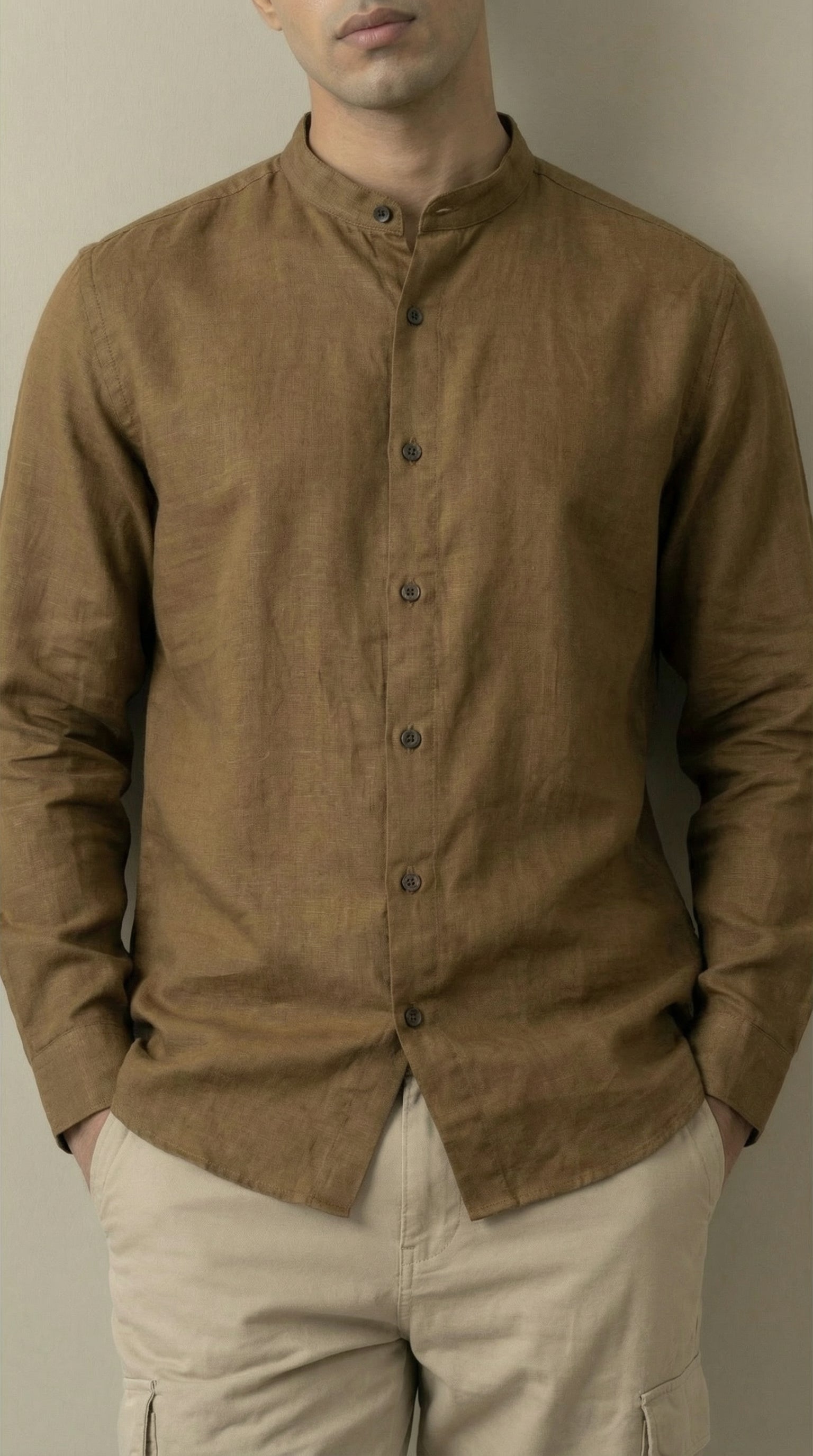 Regular Chinese Collar Shirt | Premium Jute Cotton Minimal Shirt for Men