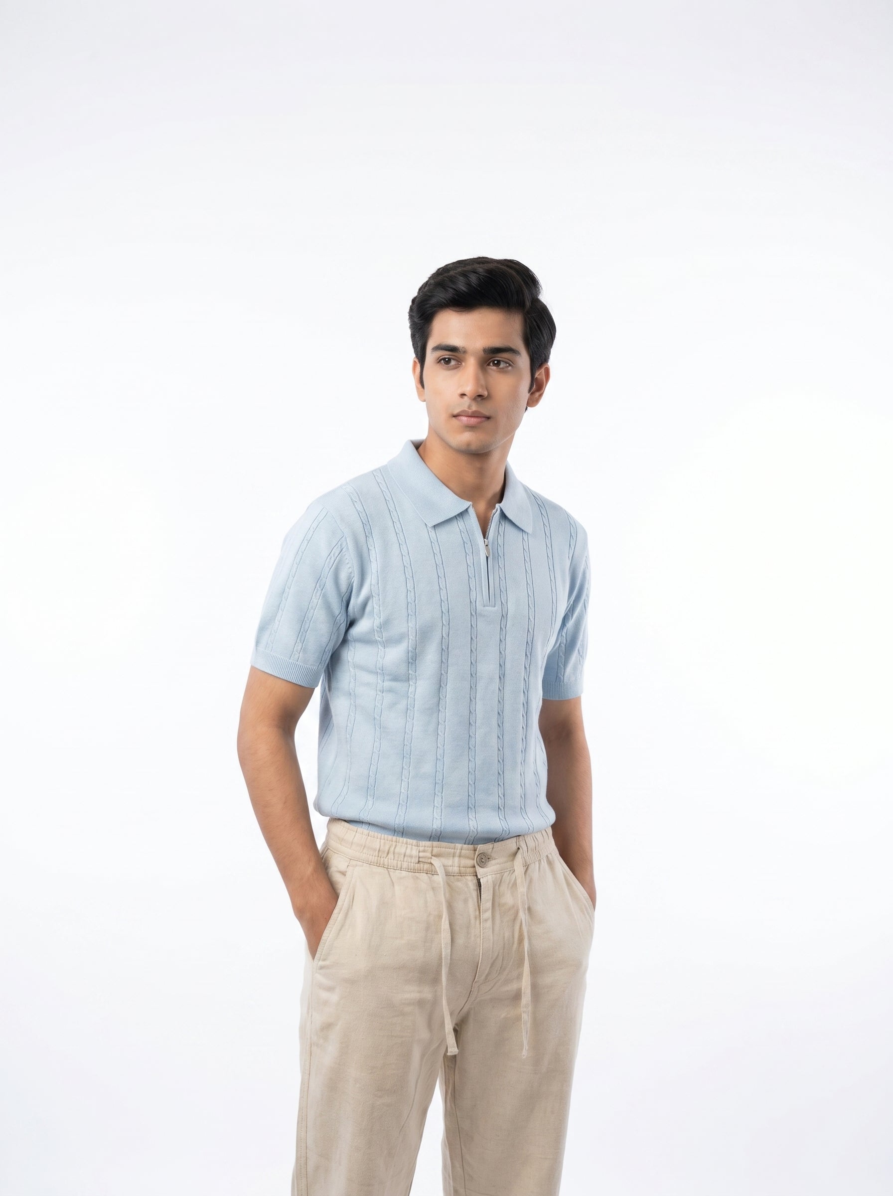 ZYLOFT Men's Khadi Cotton Relaxed Fit Trousers | Beige Casual Linen-Look Pants