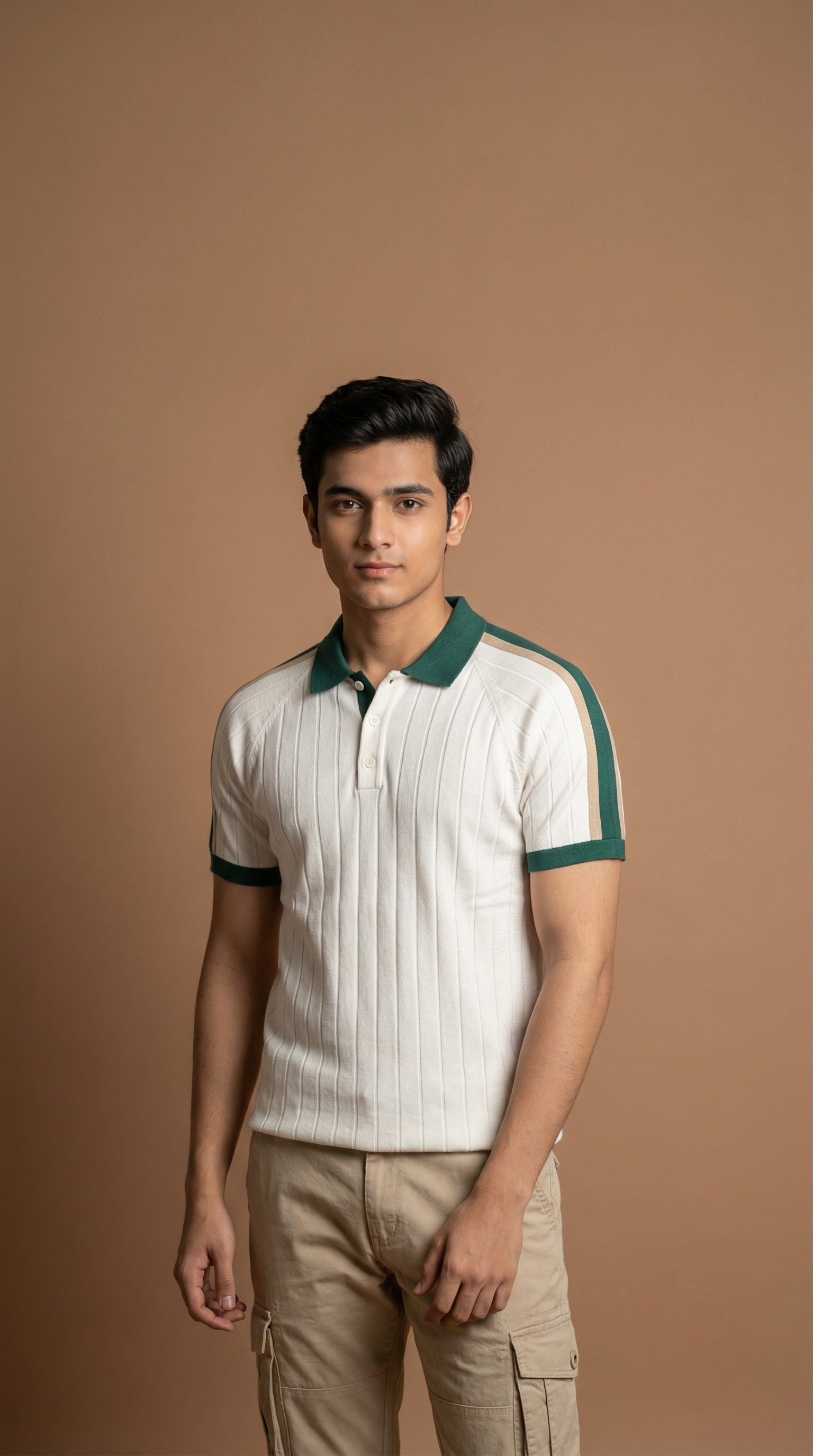 Premium Cotton Knitted Polo  for Men - Vintage Green Trim Classic Fit Casual Wear 2026