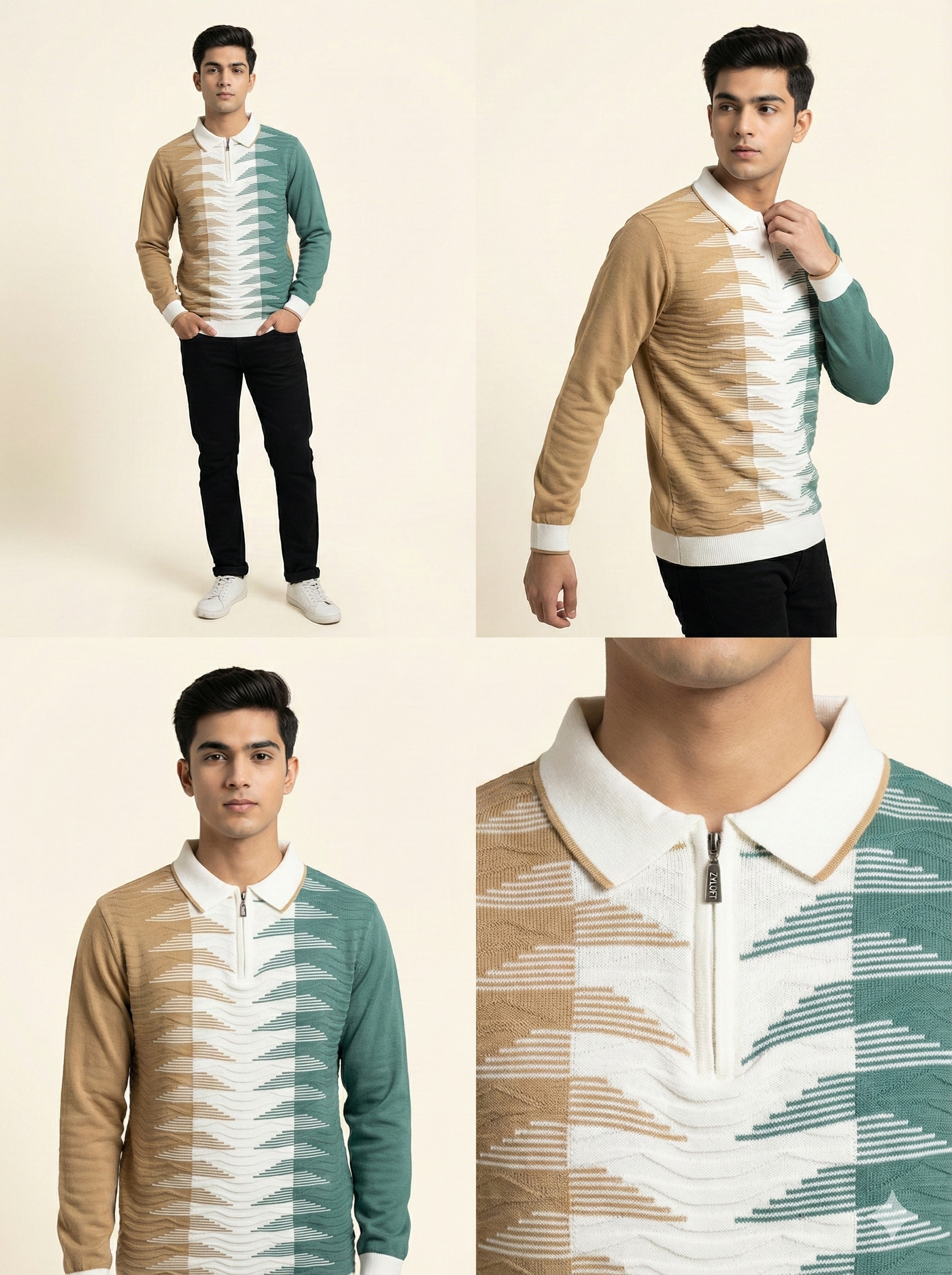 Geometric Wave Knit Polo for Men