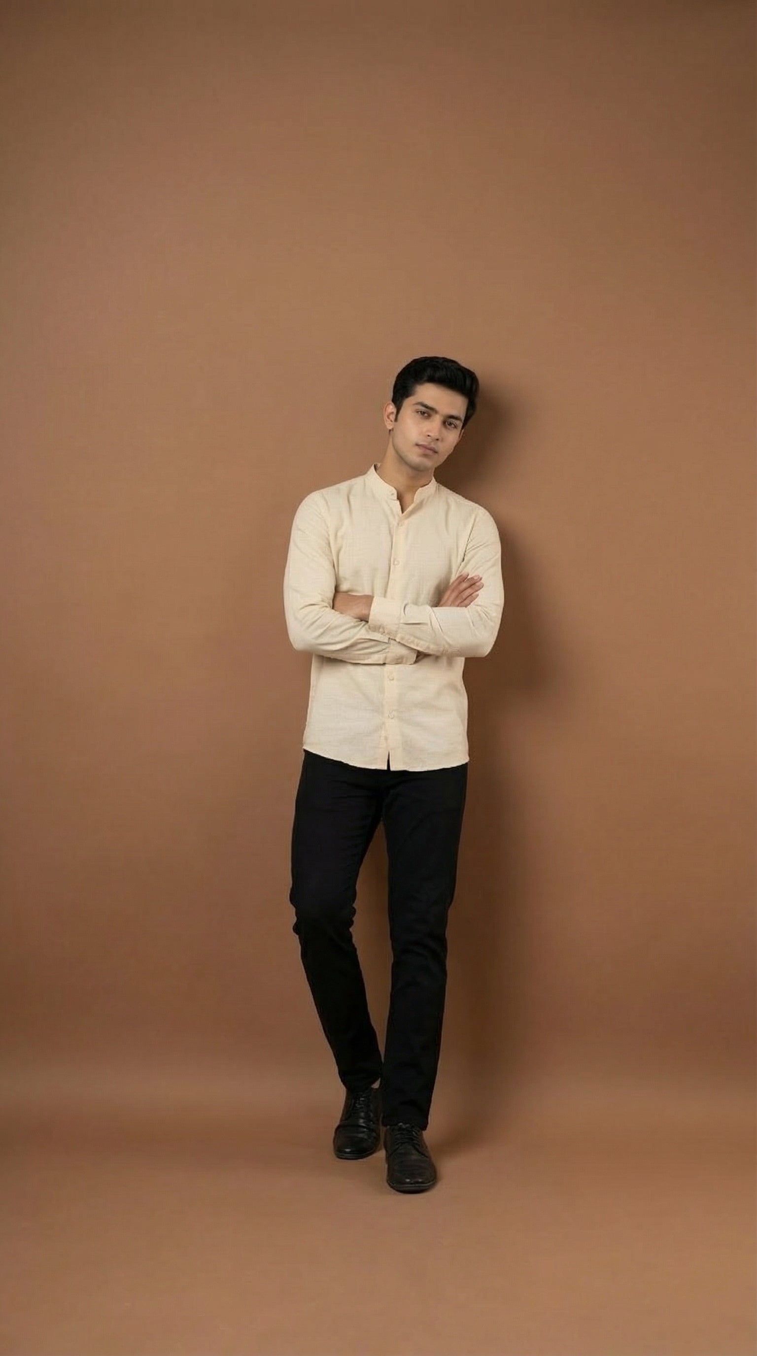 Regular Chinese Collar Shirt | Premium Jute Cotton Minimal Shirt for Men