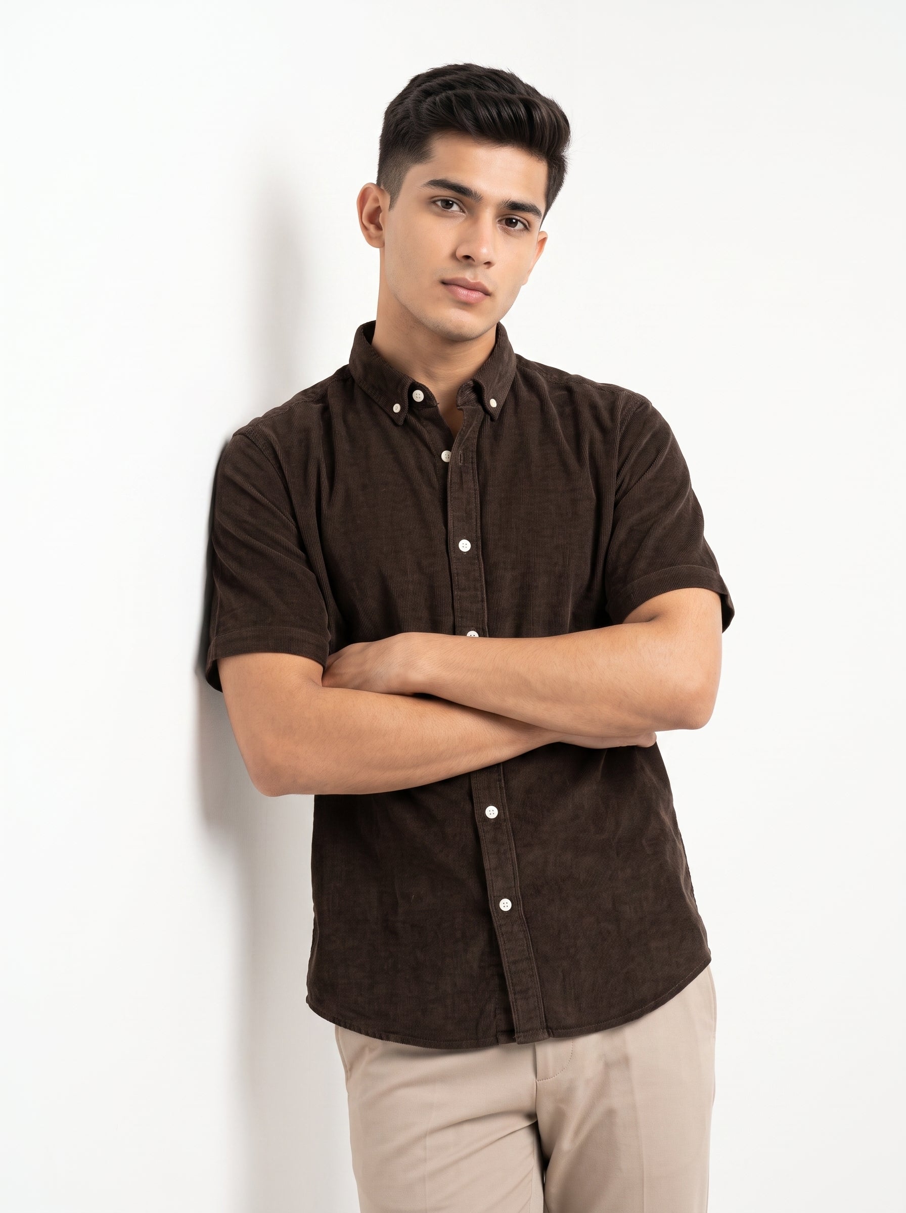 ZYLOFT Men's Premium Corduroy Half Sleeve Shirt | Casual Shirt