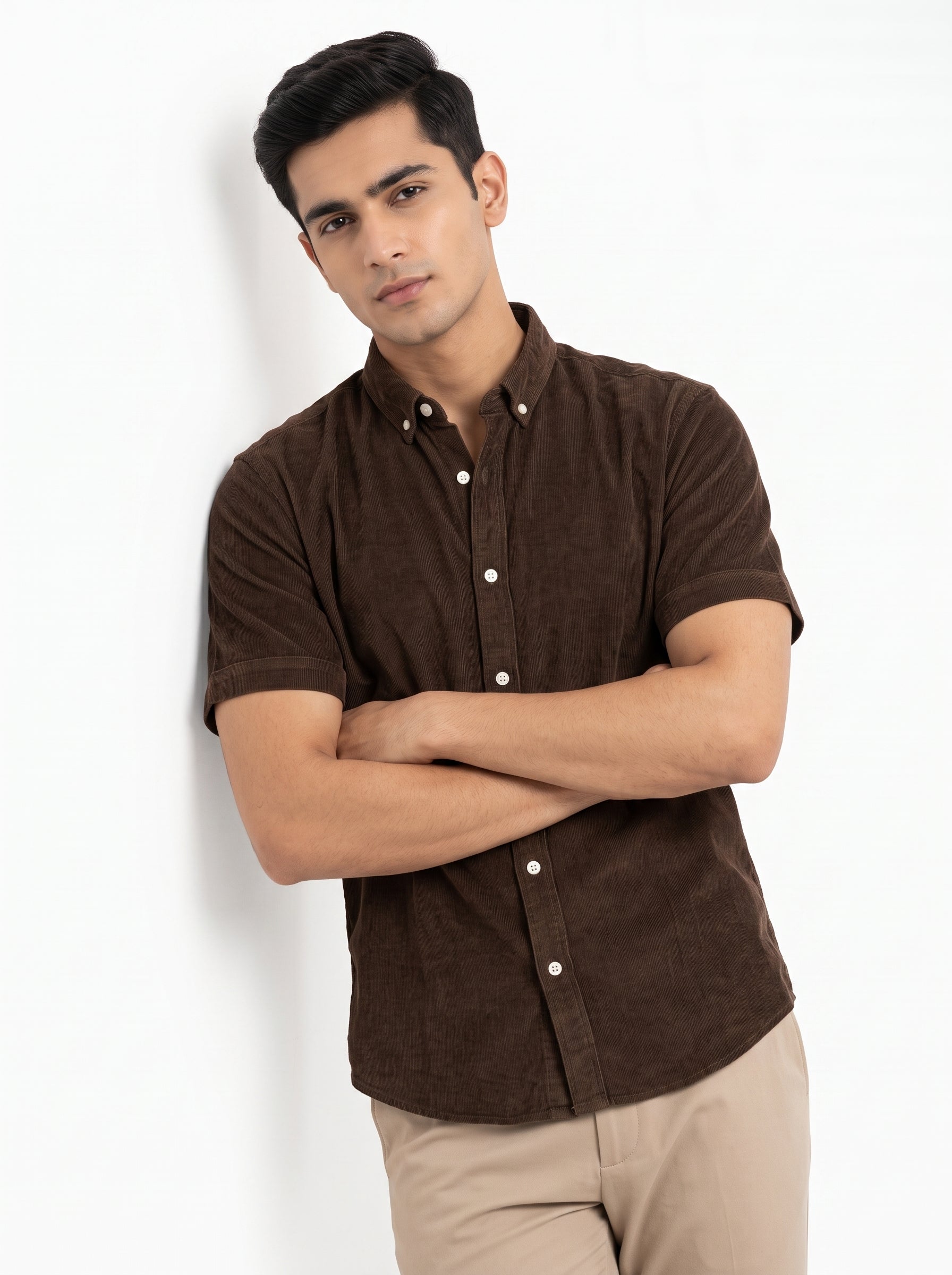 ZYLOFT Men's Premium Corduroy Half Sleeve Shirt | Casual Shirt
