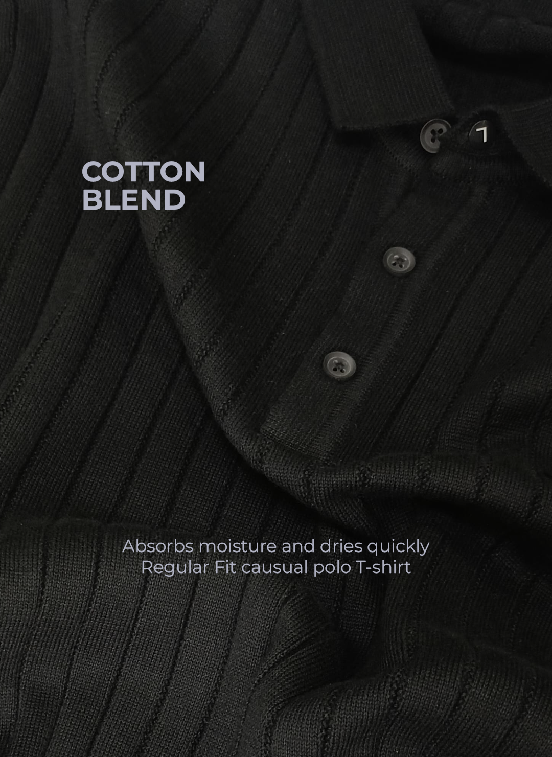 Men's Textured Knit Polo T-Shirt with Vertical Ribs