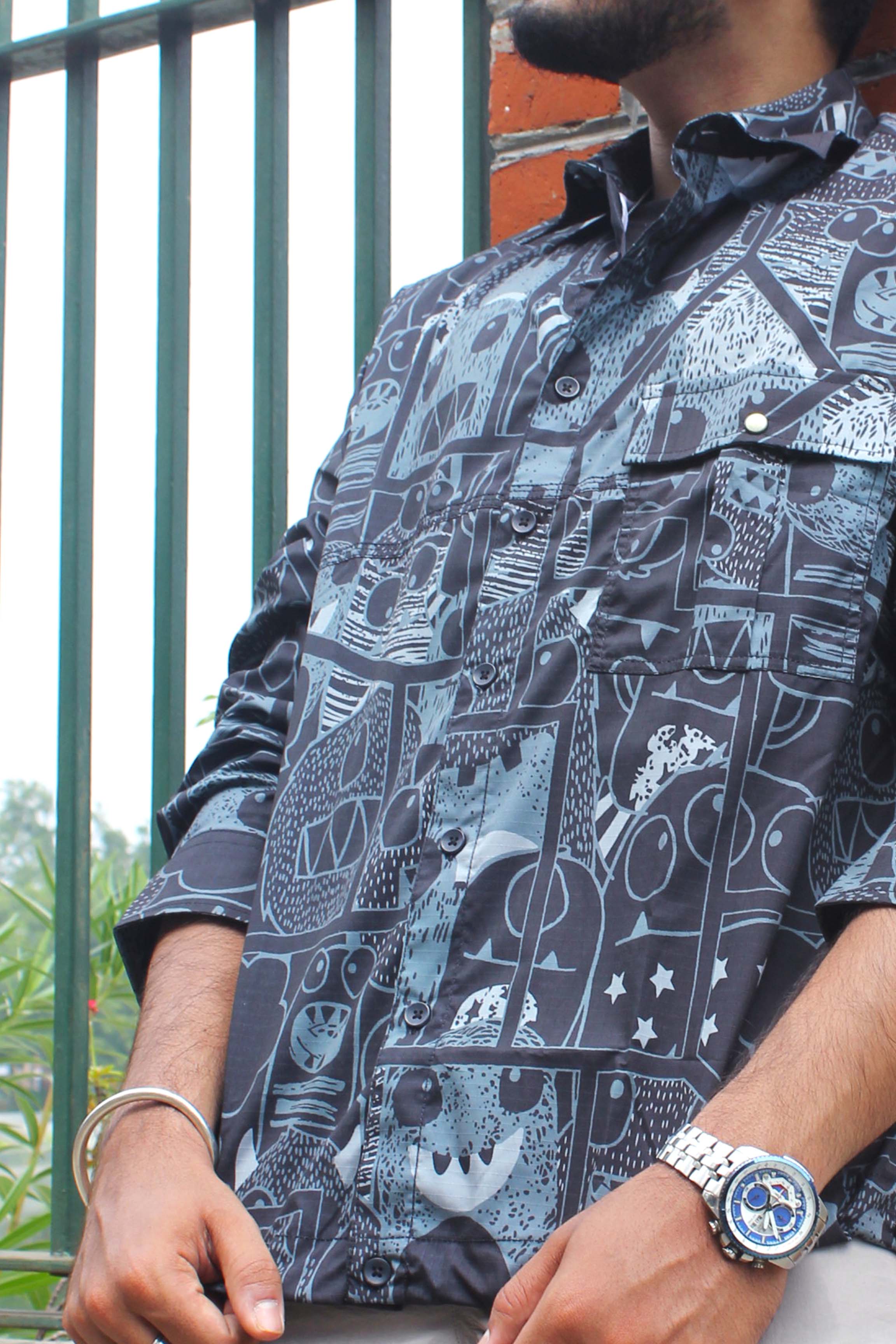 Men’s Graphic Doodle Print Shacket