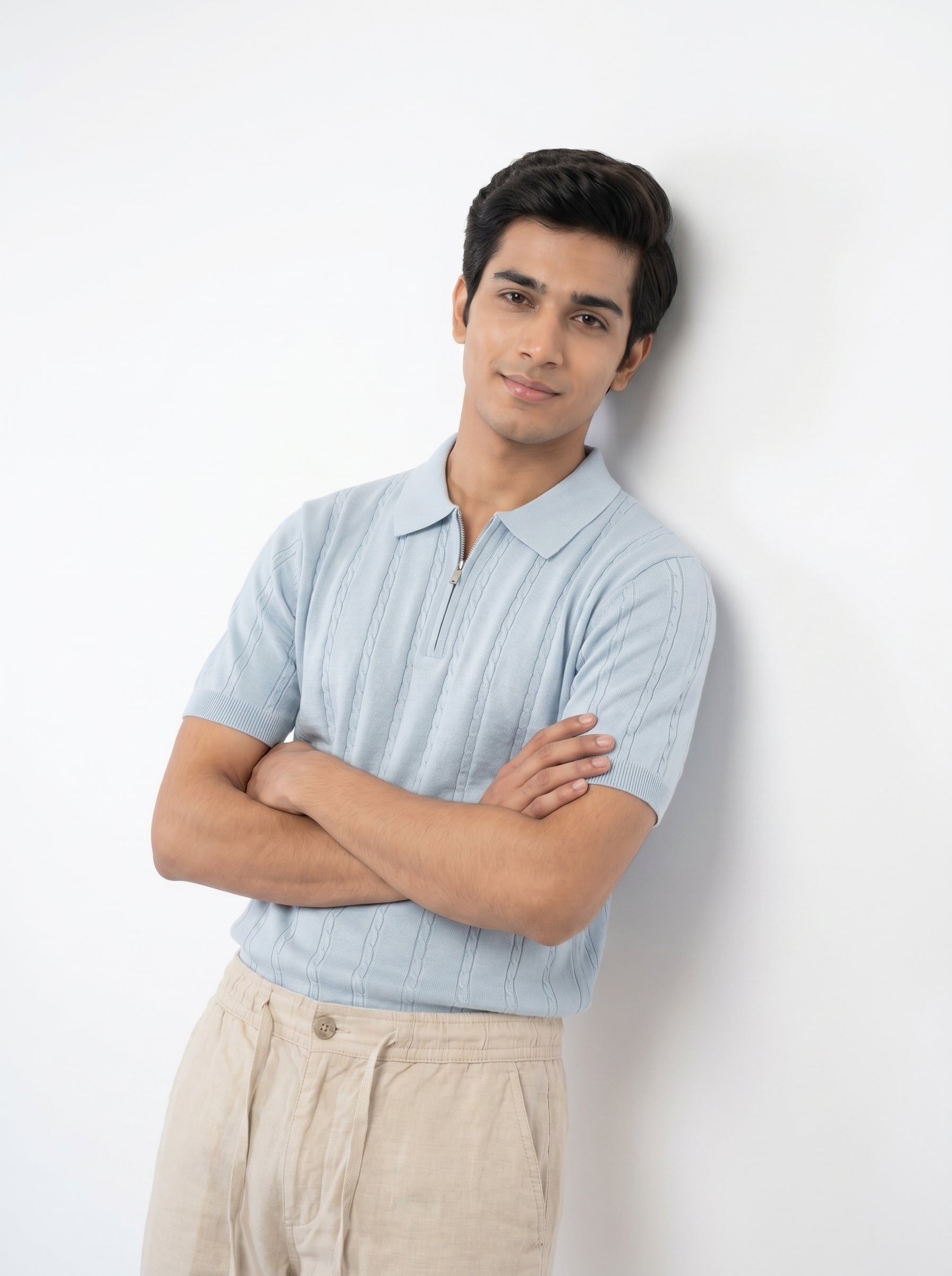 ZYLOFT Men's Khadi Cotton Relaxed Fit Trousers | Beige Casual Linen-Look Pants