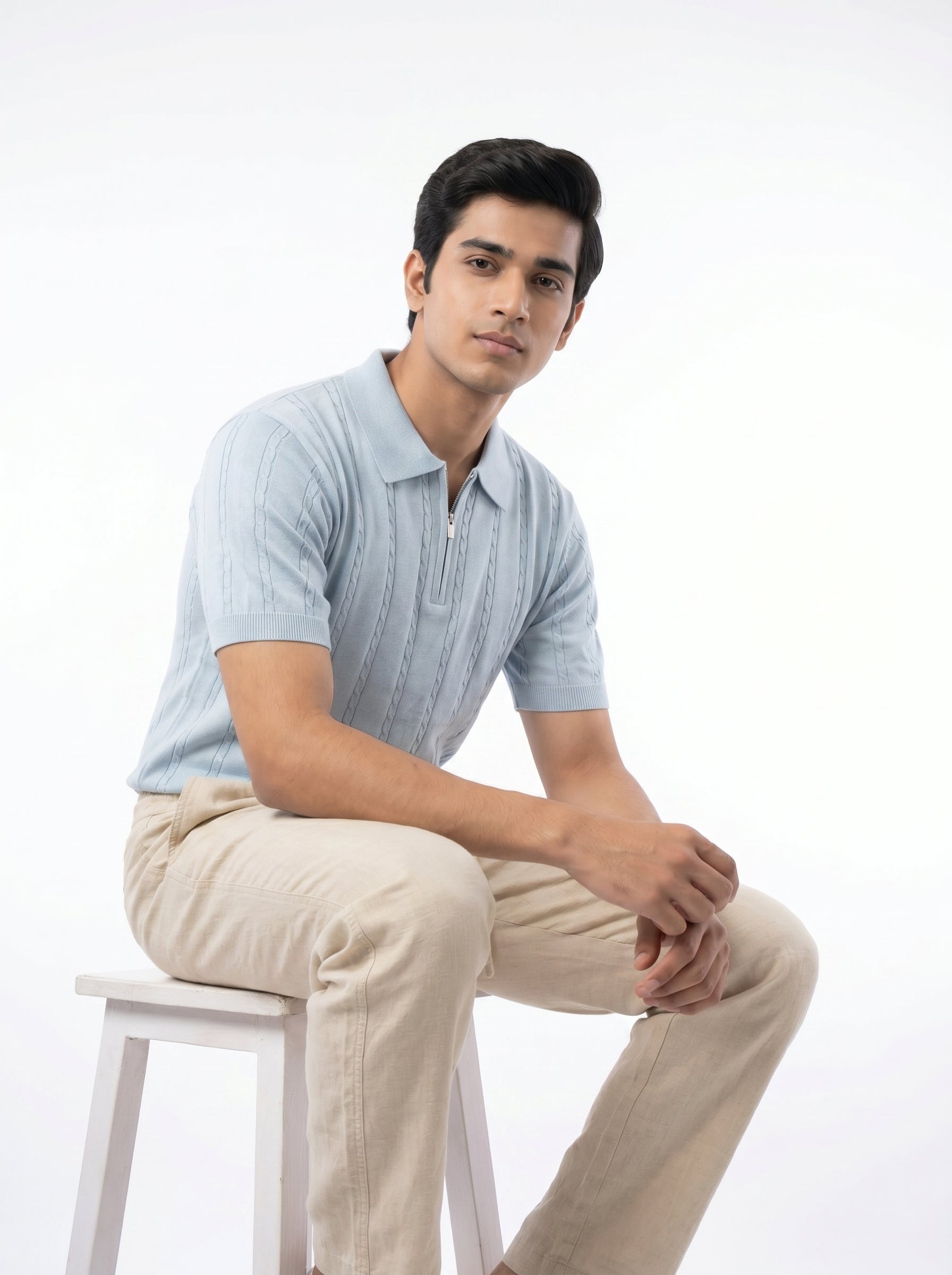 ZYLOFT Men's Khadi Cotton Relaxed Fit Trousers | Beige Casual Linen-Look Pants