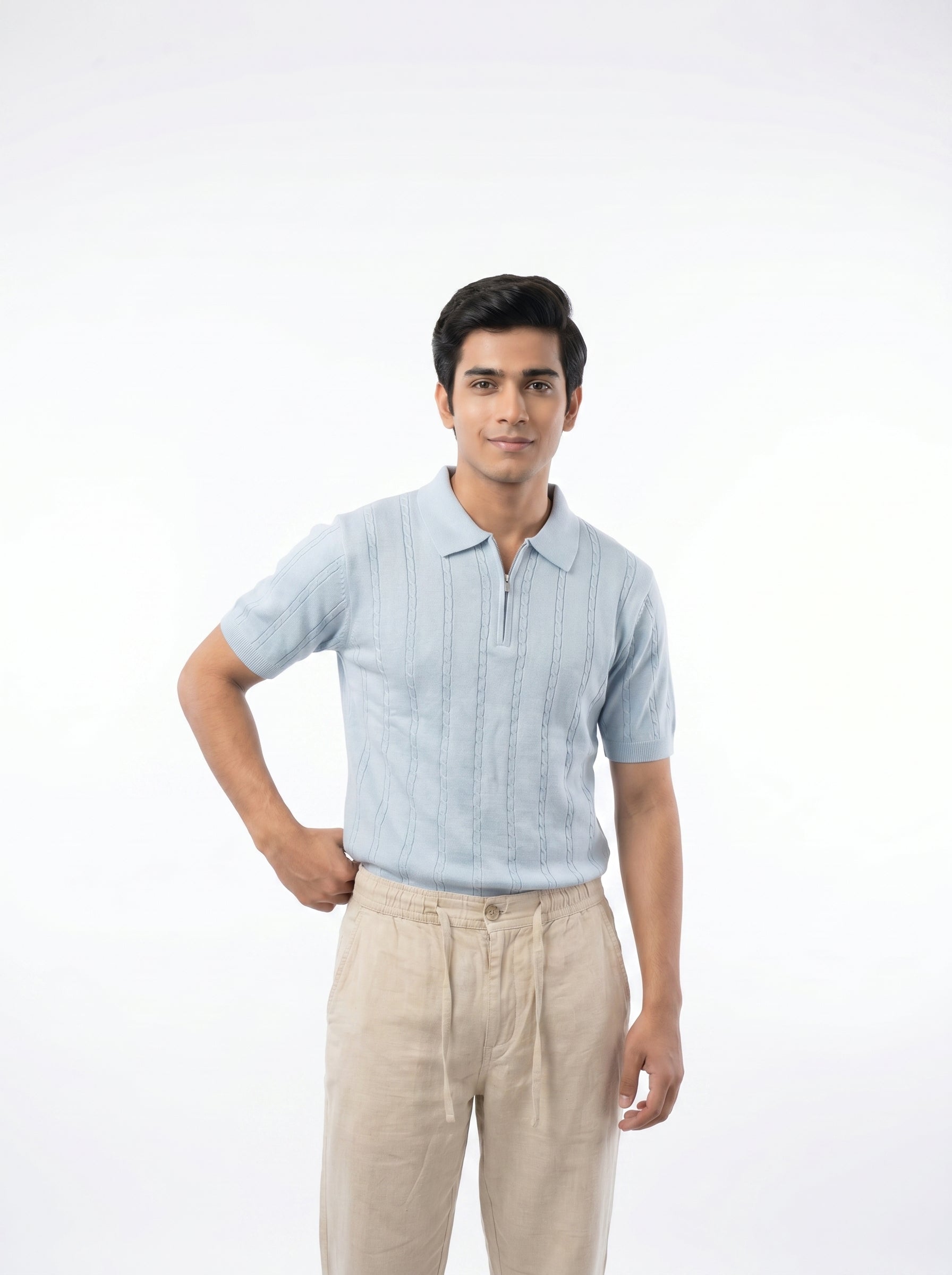 ZYLOFT Men's Khadi Cotton Relaxed Fit Trousers | Beige Casual Linen-Look Pants