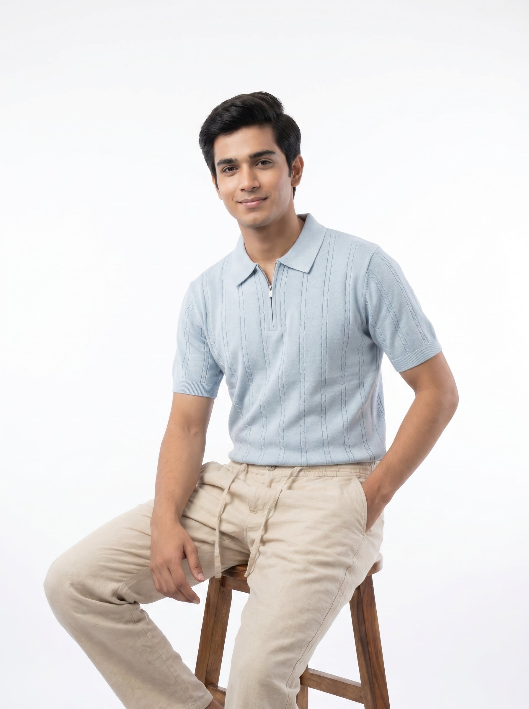 ZYLOFT Men's Khadi Cotton Relaxed Fit Trousers | Beige Casual Linen-Look Pants