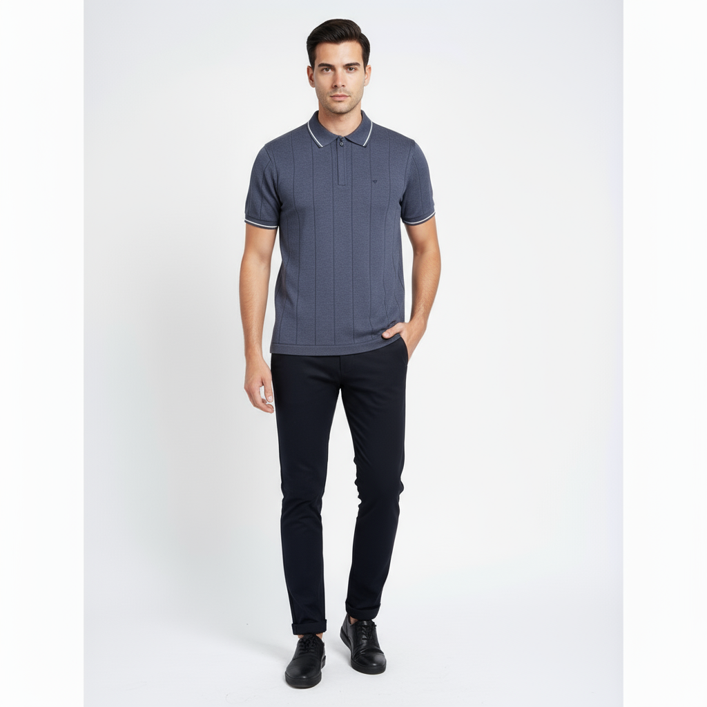 Zyloft Men's Slim Fit Striped Knitted Polo T-Shirt |