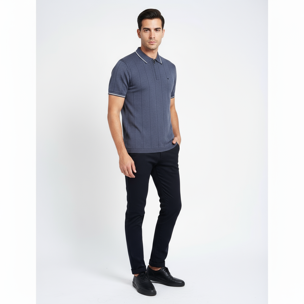 Zyloft Men's Slim Fit Striped Knitted Polo T-Shirt |