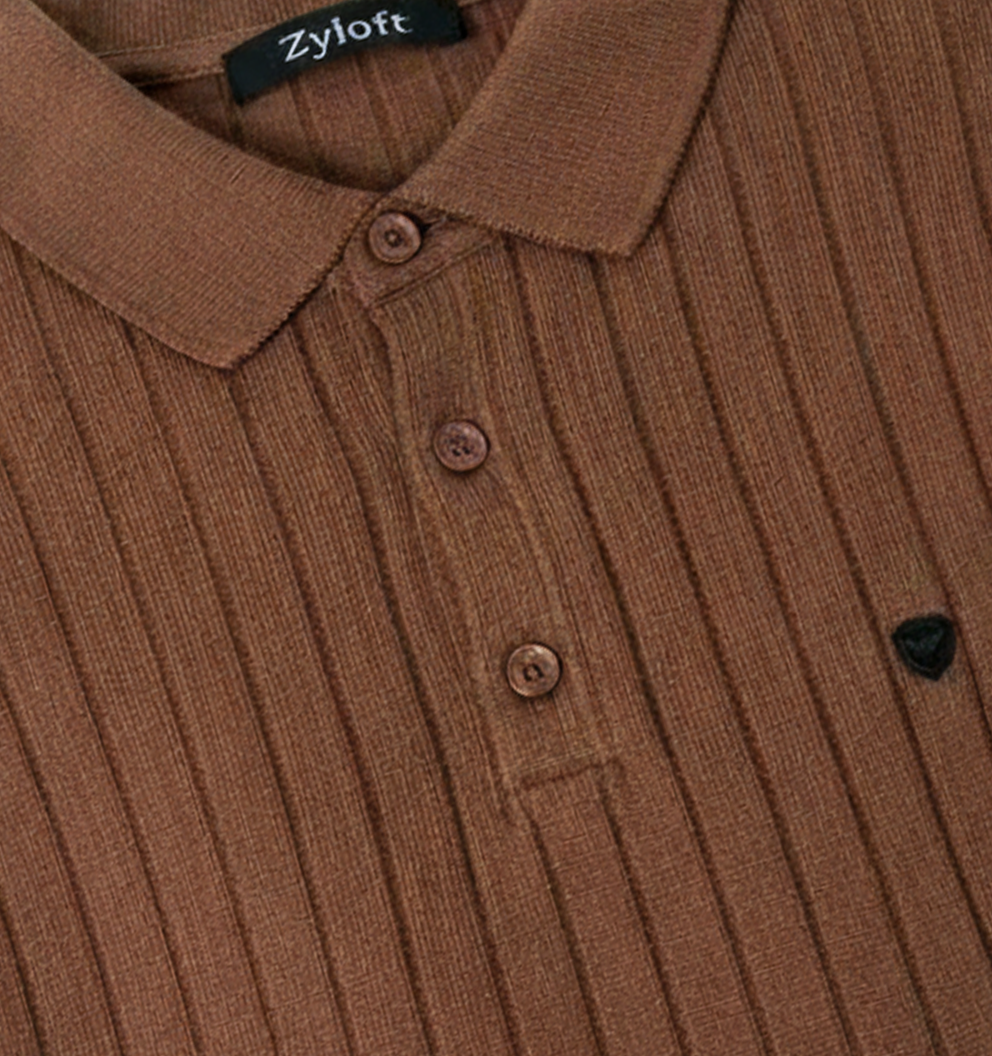 Men's Textured Knit Polo T-Shirt with Vertical Ribs