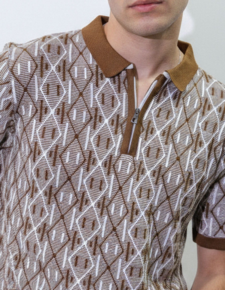 Men’s Jacquard-Knit Geometric Polo T-Shirt