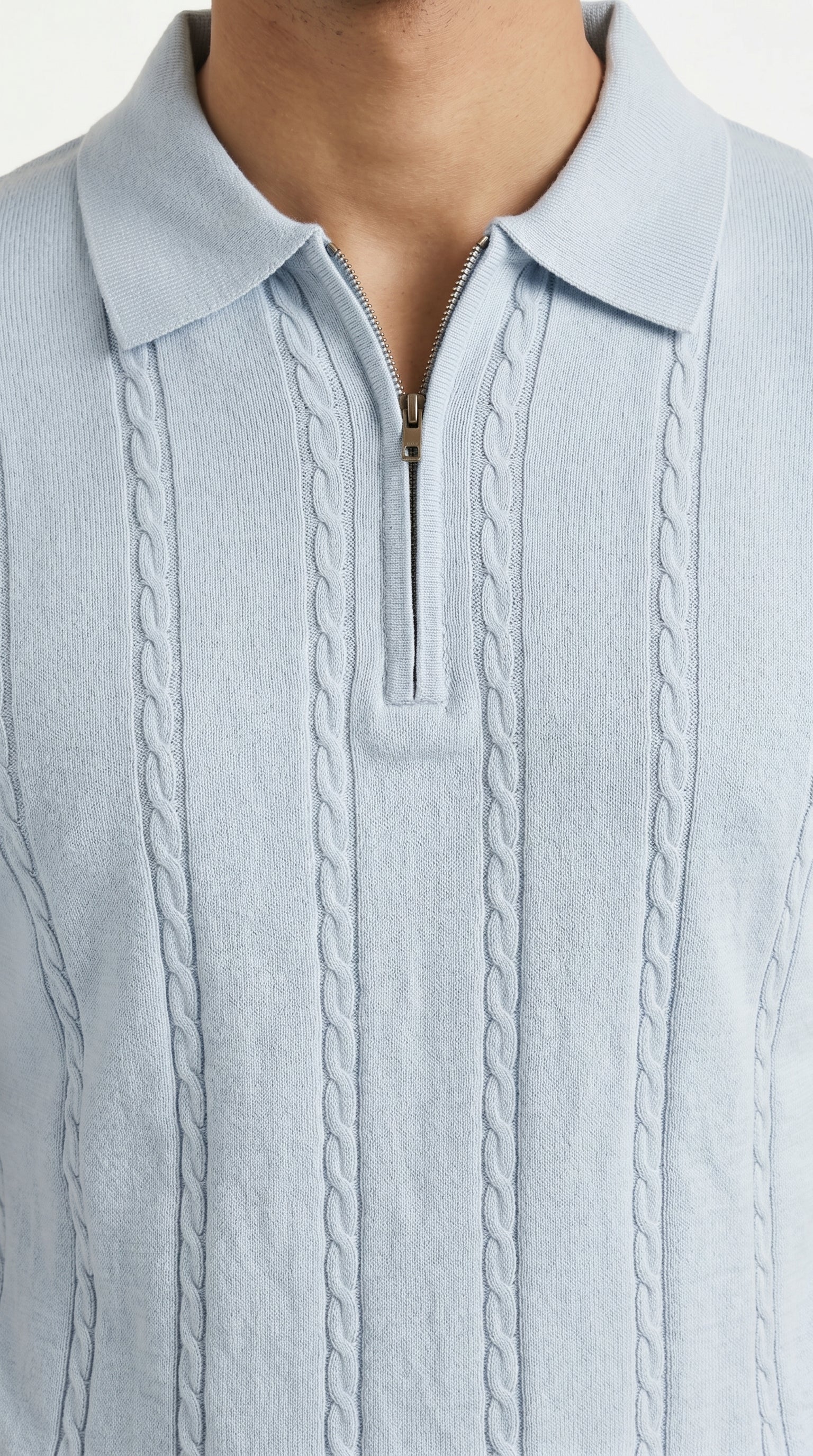 Men's Cable Knit Half-Zip Polo T-Shirt | Slim Fit | Half Sleeve | Textured Self-Design Knitwear |