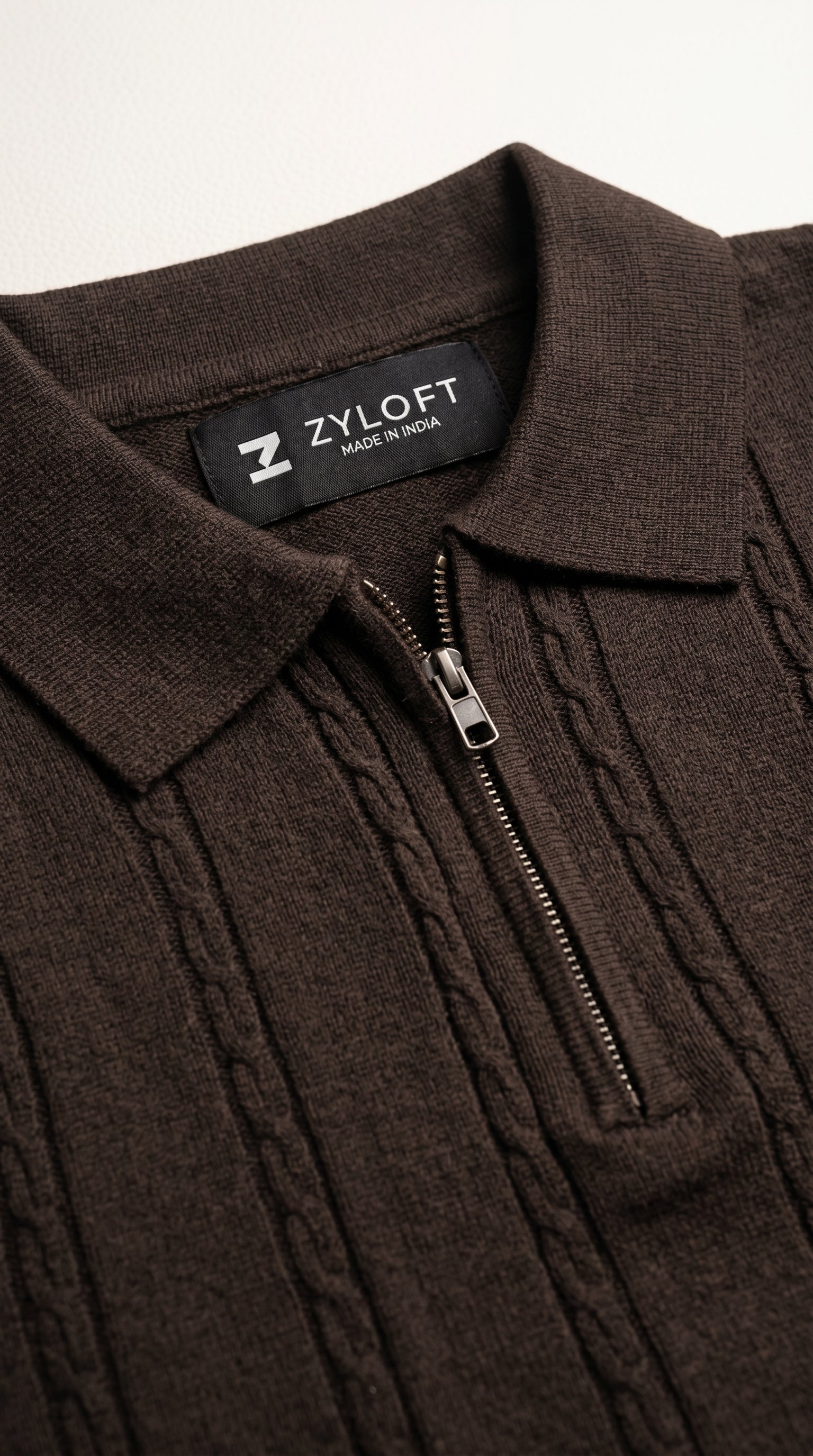 Men's Cable Knit Half-Zip Polo T-Shirt | Slim Fit | Half Sleeve | Textured Self-Design Knitwear |