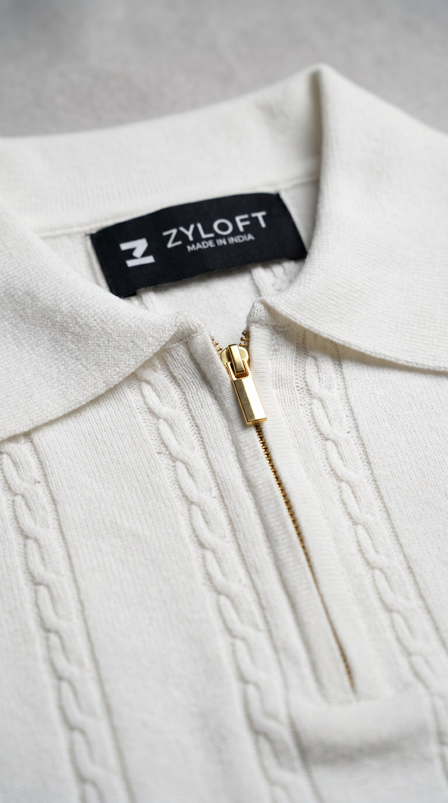 Men's Cable Knit Half-Zip Polo T-Shirt | Slim Fit | Half Sleeve | Textured Self-Design Knitwear |