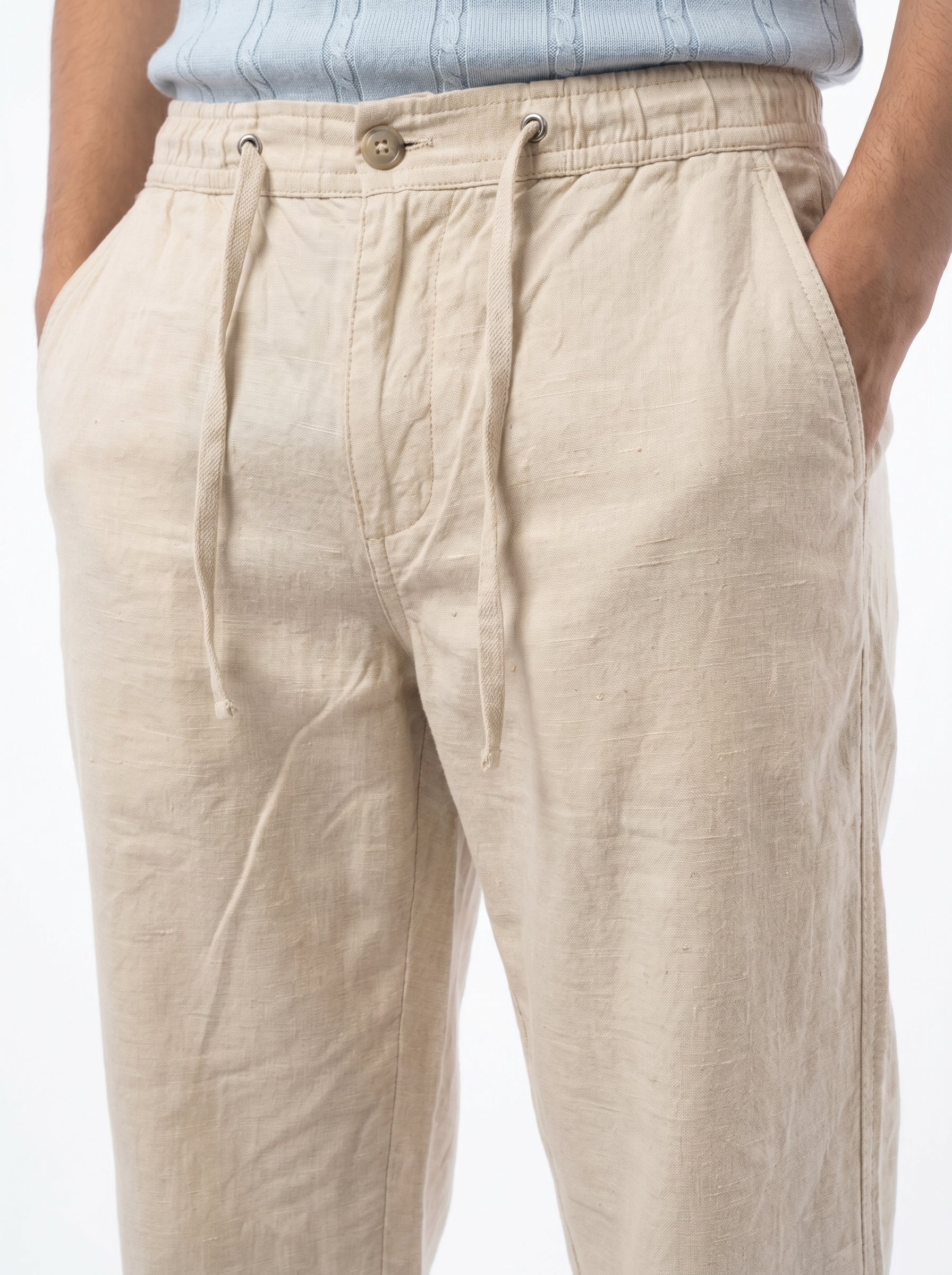 ZYLOFT Men's Khadi Cotton Relaxed Fit Trousers | Beige Casual Linen-Look Pants