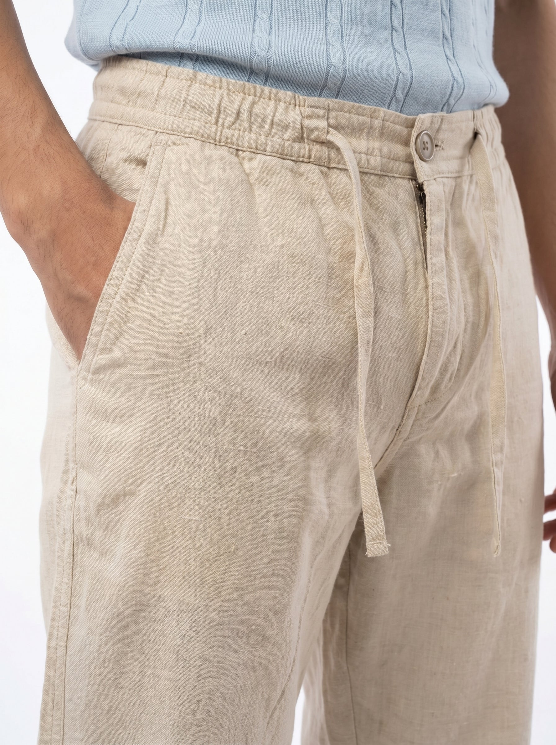ZYLOFT Men's Khadi Cotton Relaxed Fit Trousers | Beige Casual Linen-Look Pants