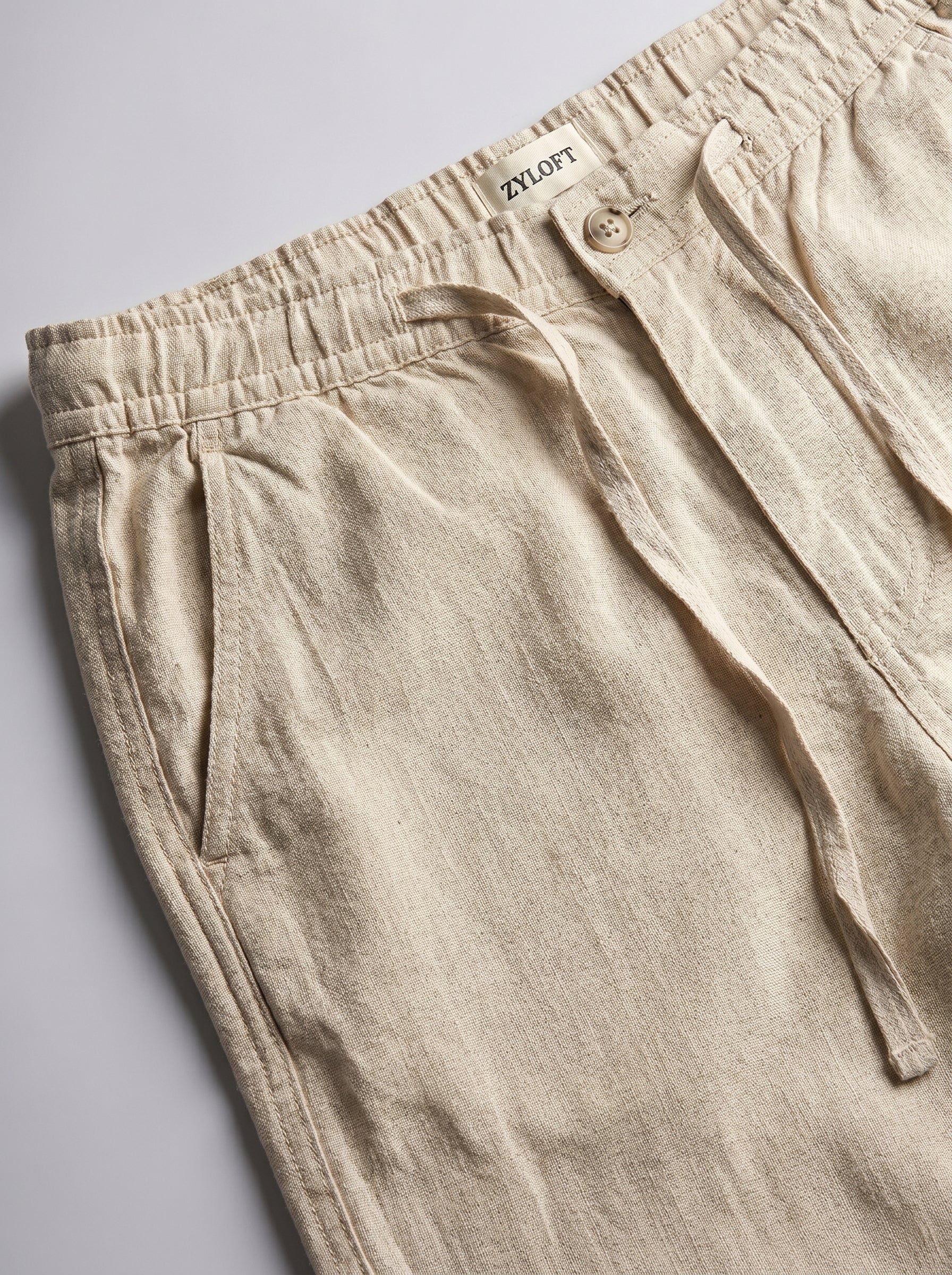 ZYLOFT Men's Khadi Cotton Relaxed Fit Trousers | Beige Casual Linen-Look Pants