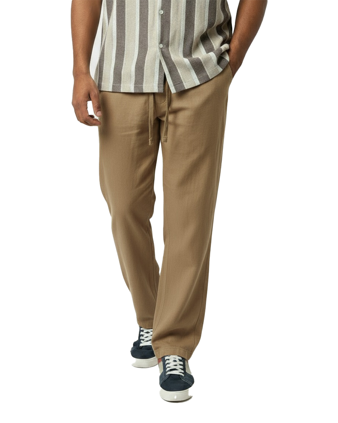Men's Cotton Linen Casual Pants with Drawstring Waist