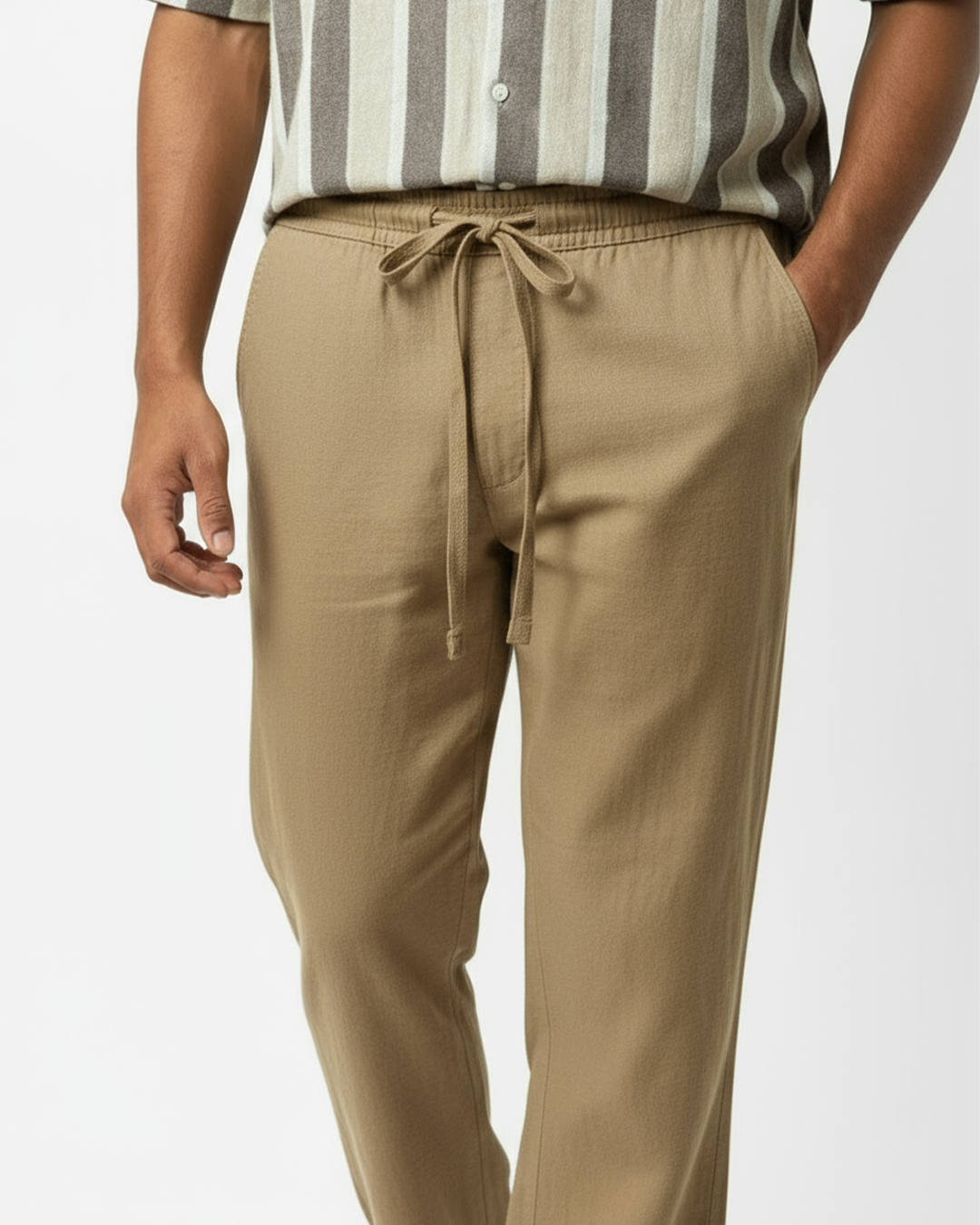 Men's Cotton Linen Casual Pants with Drawstring Waist