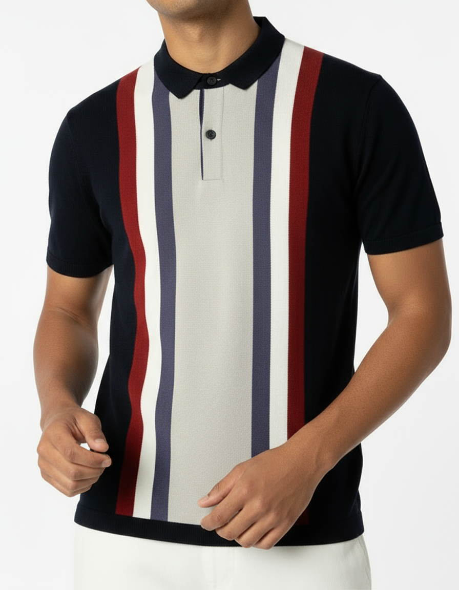 Men's Knit Polo Shirt | Retro Color Block
