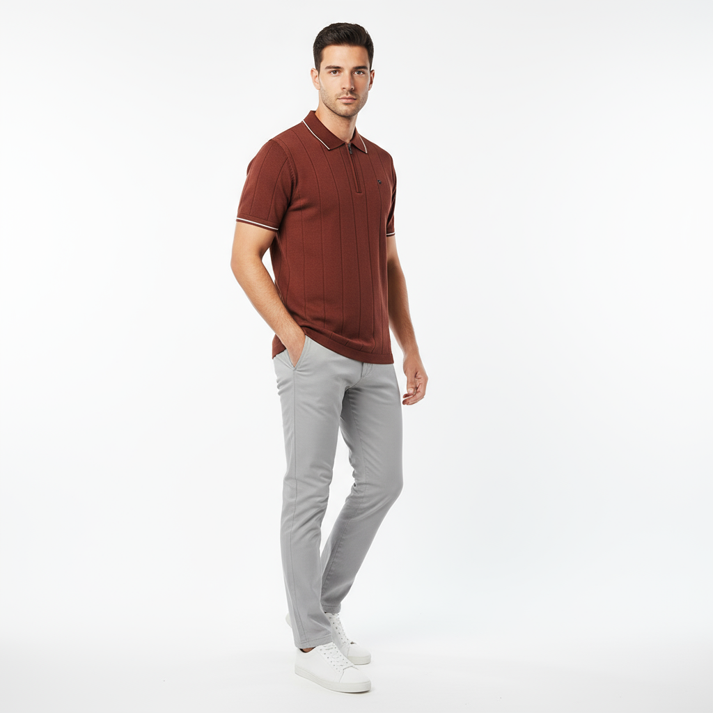 Zyloft Men's Slim Fit Striped Knitted Polo T-Shirt |