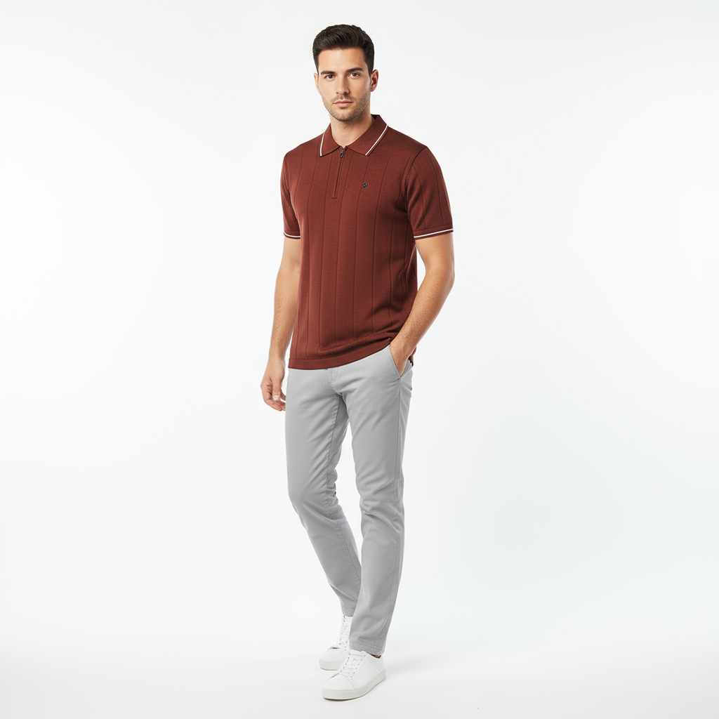 Zyloft Men's Slim Fit Striped Knitted Polo T-Shirt |