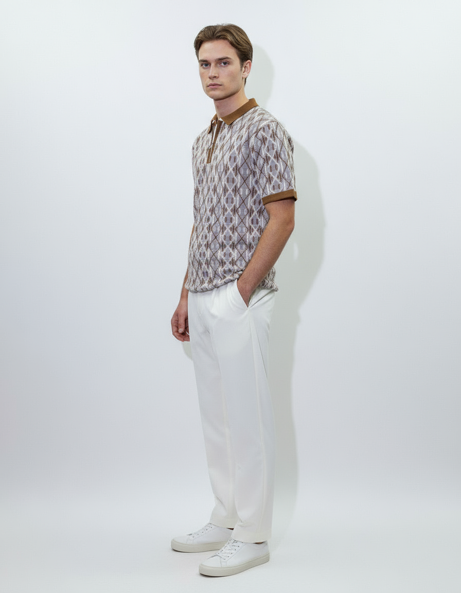 Men’s Jacquard-Knit Geometric Polo T-Shirt