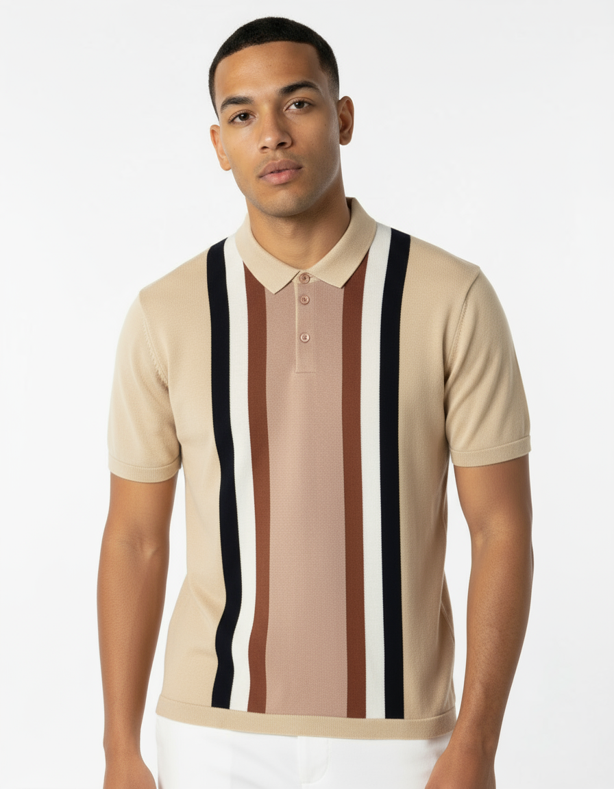 Men's Knit Polo Shirt | Retro Color Block
