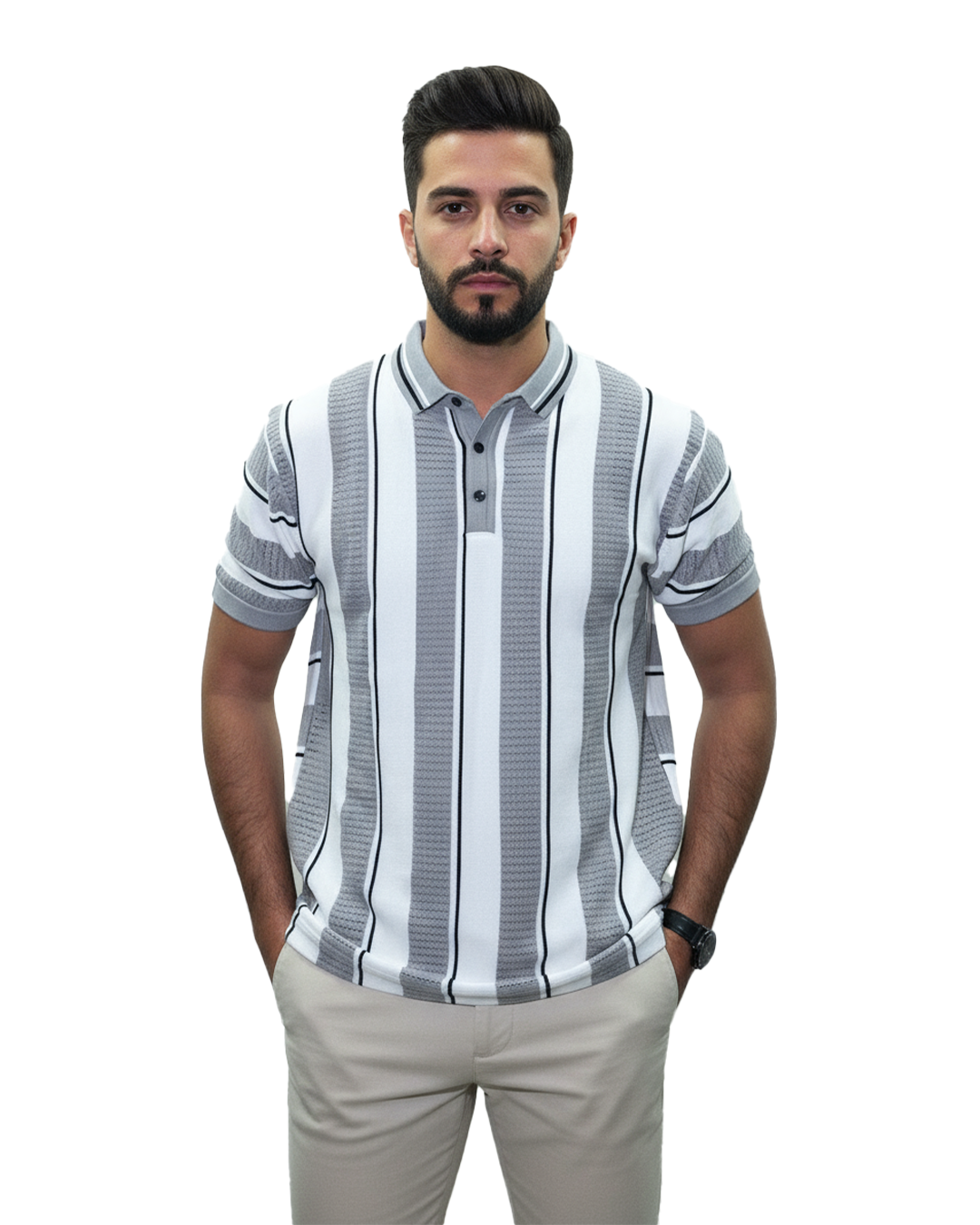 Men's Knit Polo T-Shirt - Vertical Stripe