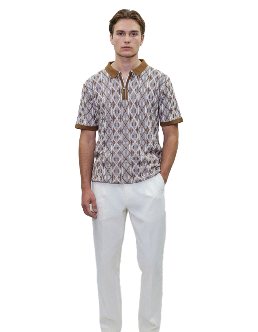 Men’s Jacquard-Knit Geometric Polo T-Shirt