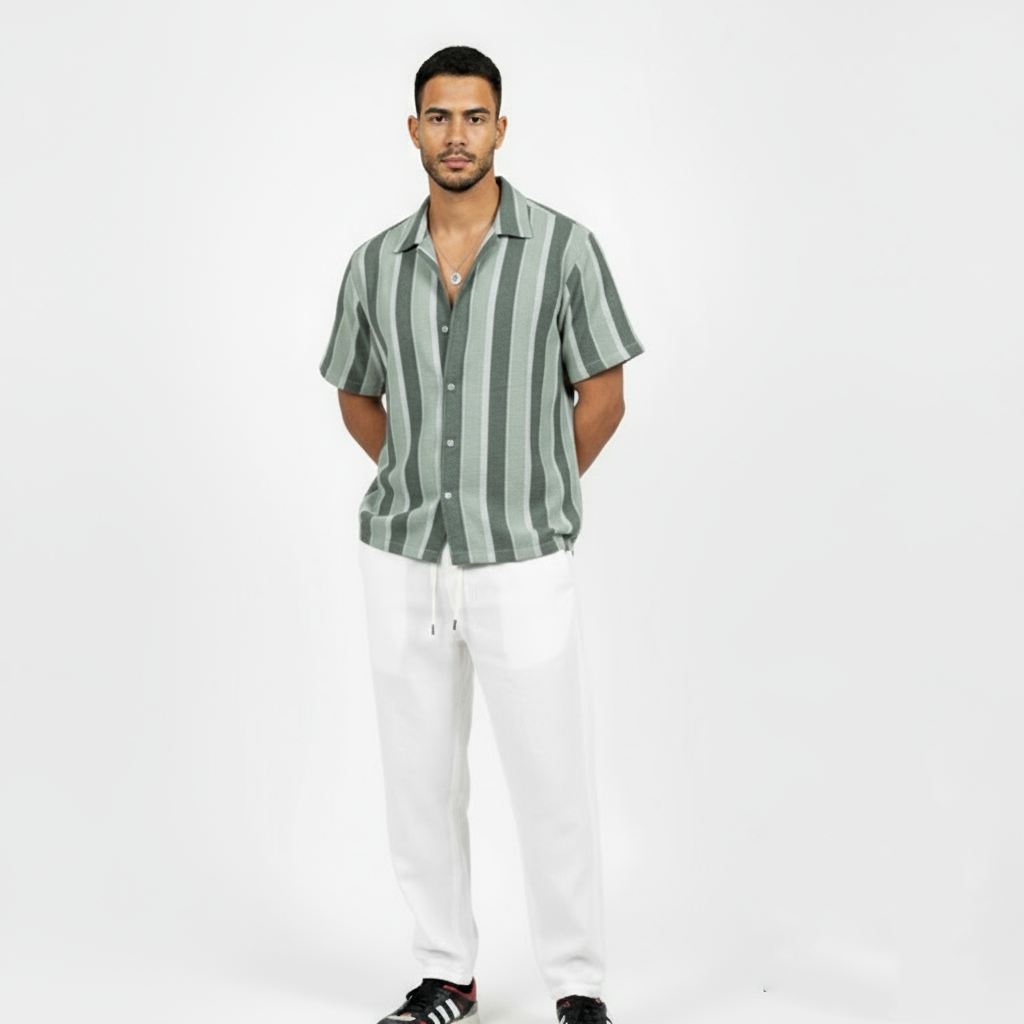 Zyloft Men Striped Button-Down Short Sleeve Shirt