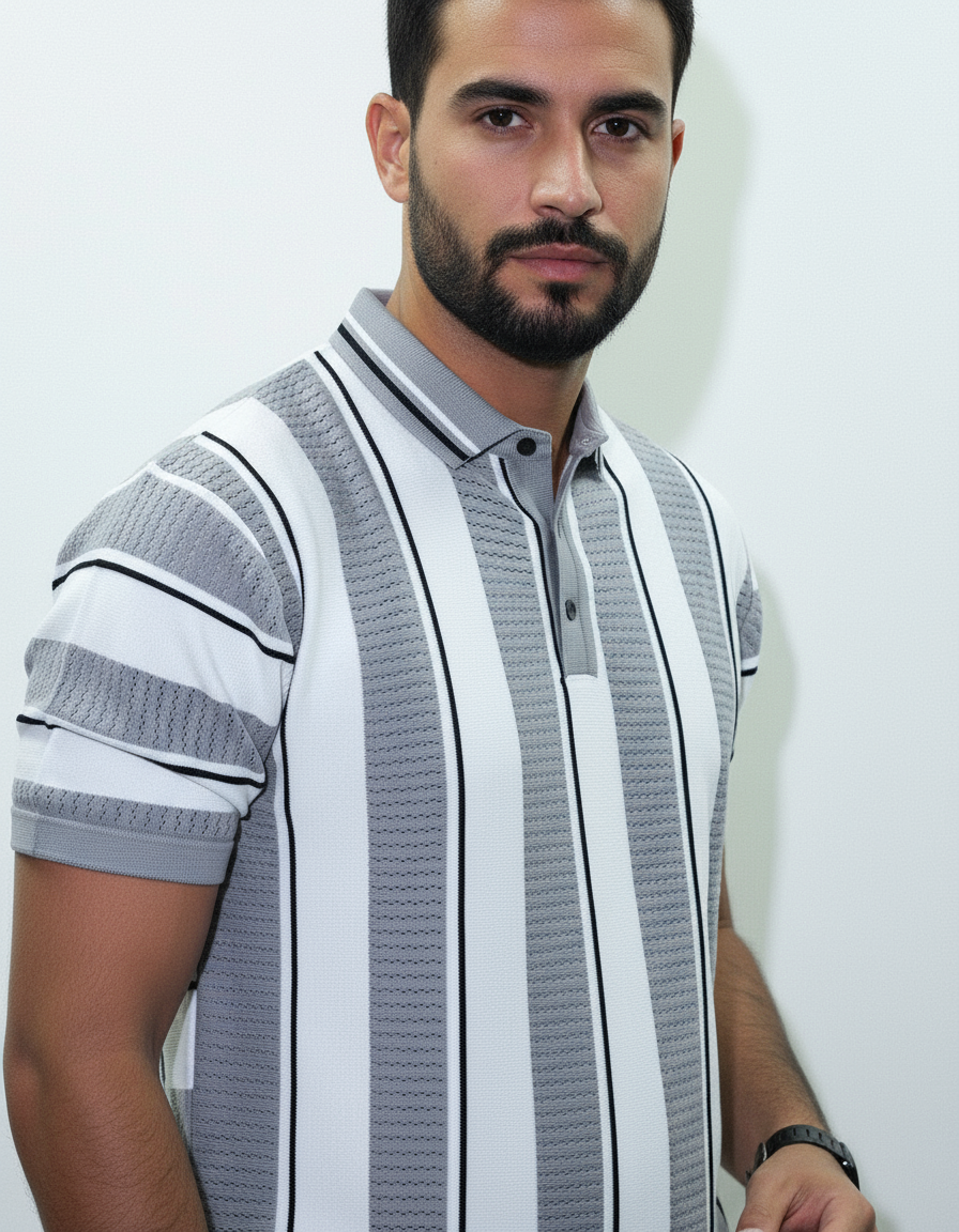 Men's Knit Polo T-Shirt - Vertical Stripe