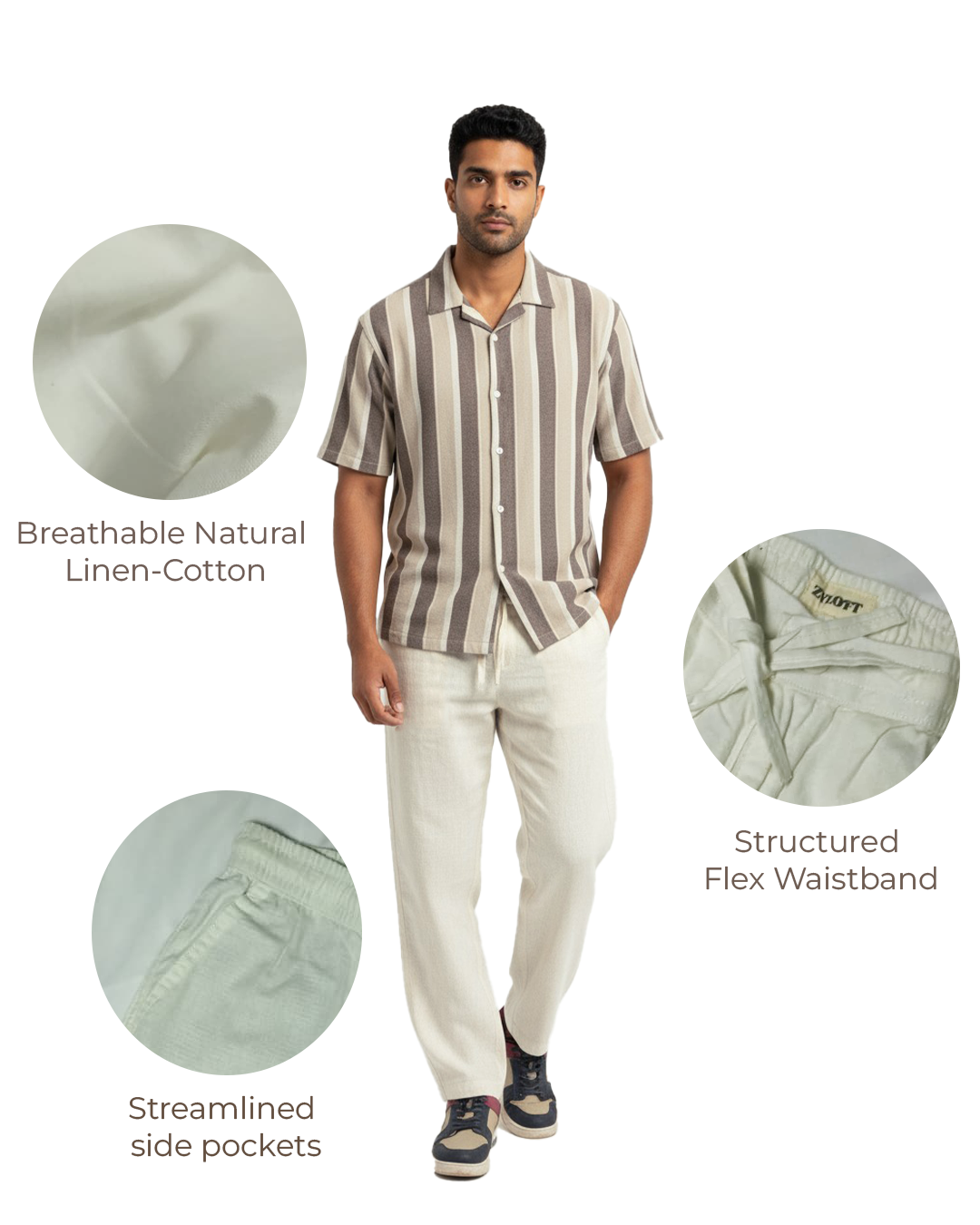 Men's Cotton Linen Casual Pants with Drawstring Waist