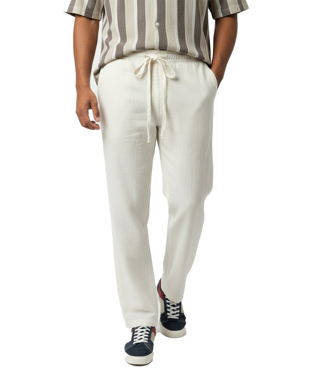 Men's Cotton Linen Casual Pants with Drawstring Waist