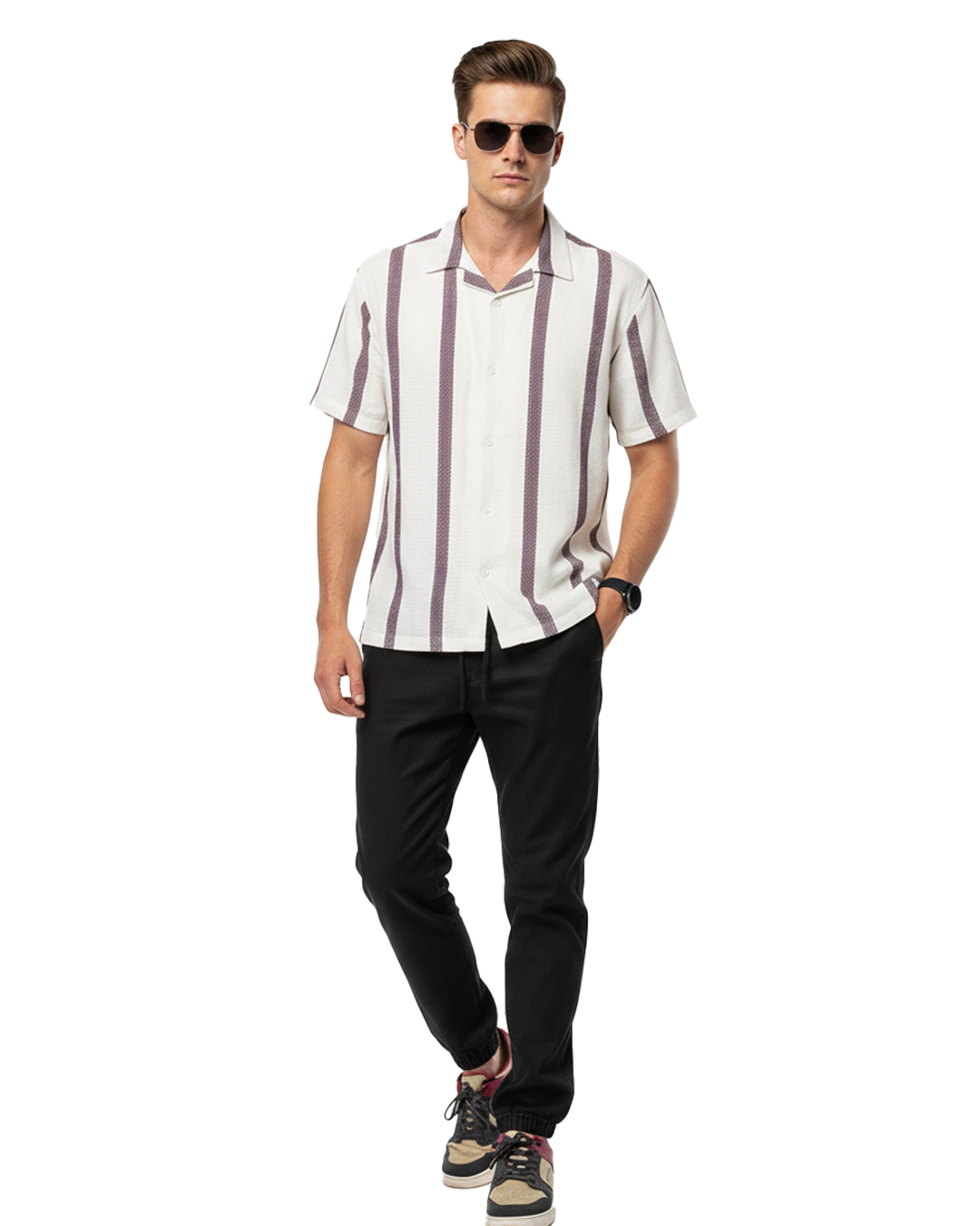 Zyloft Men Striped Button-Down Short Sleeve Shirt