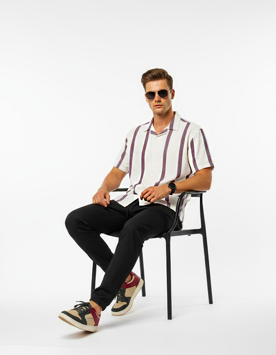 Zyloft Men Striped Button-Down Short Sleeve Shirt