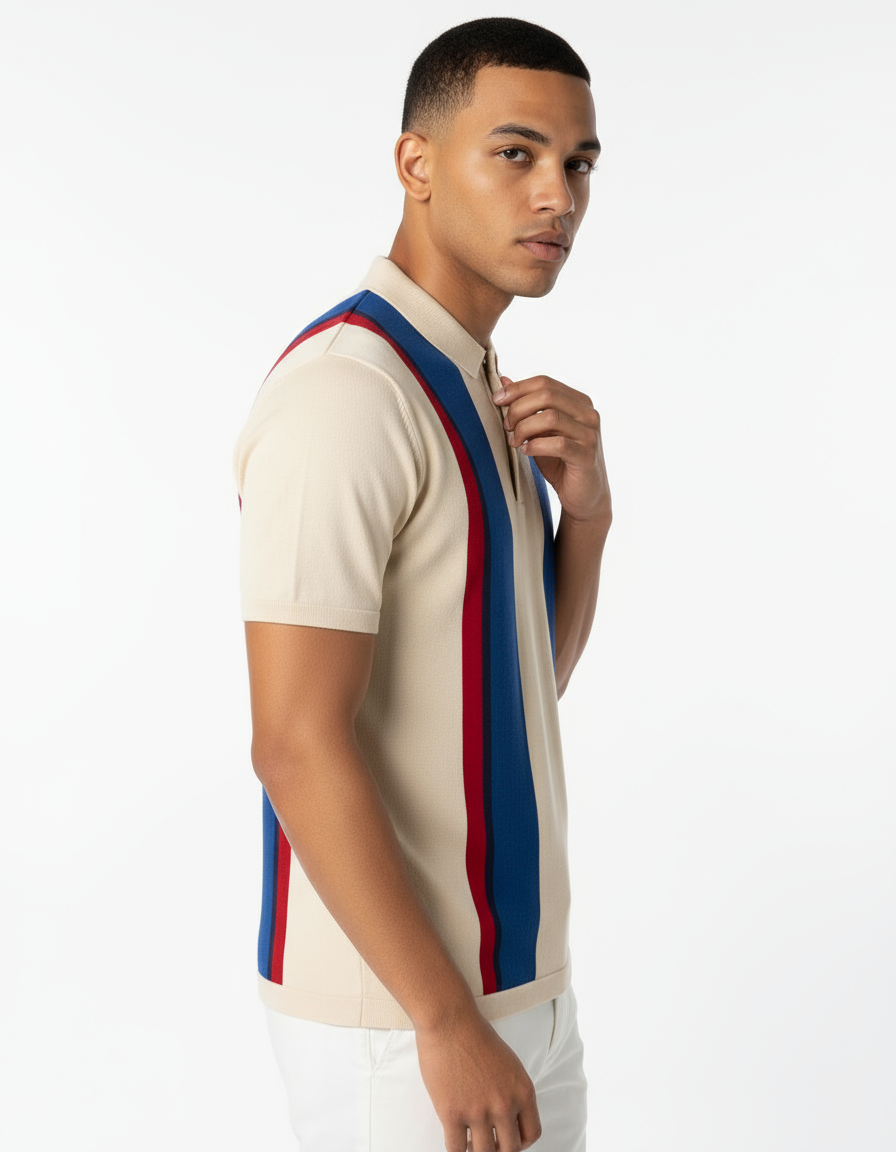 Men's Knit Polo Shirt | Retro Color Block